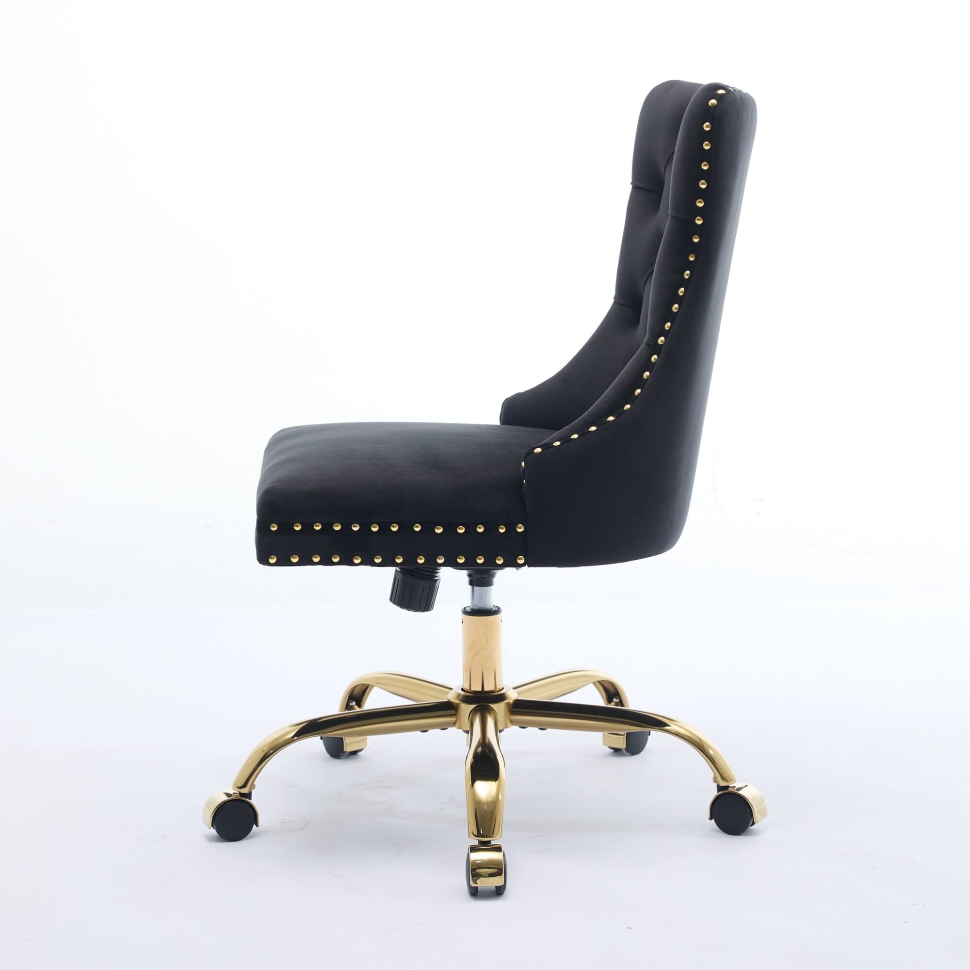 Alt View 1. GOODSILO - Modern Velvet Upholstered Office Chair with Tufted Button Design and Golden Metal Base for Home Workspace - Black.