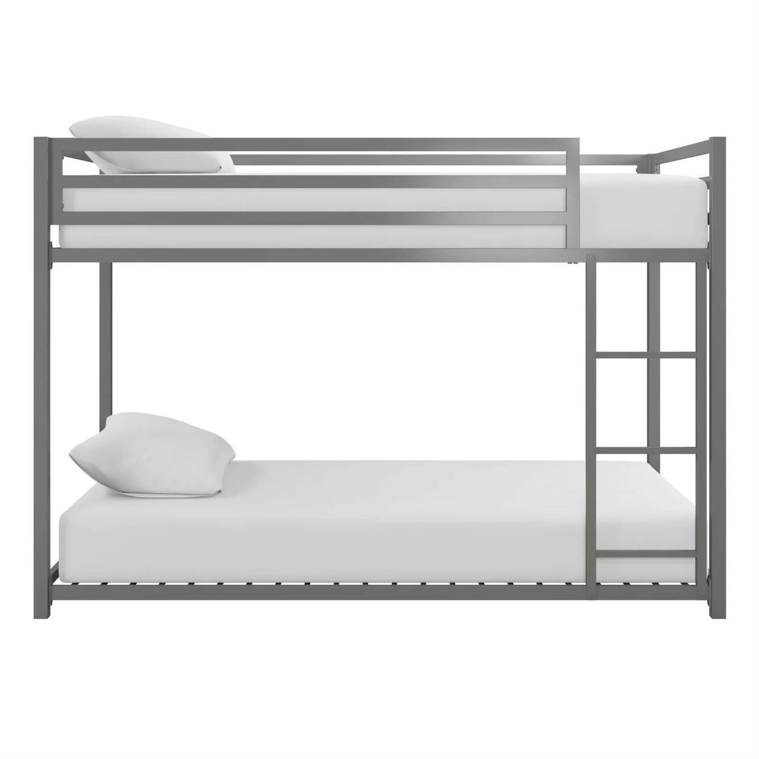 Left. SlickBlue - Contemporary Metal Bunk Bed with Low Height for Easy Access - Silver, Grey.