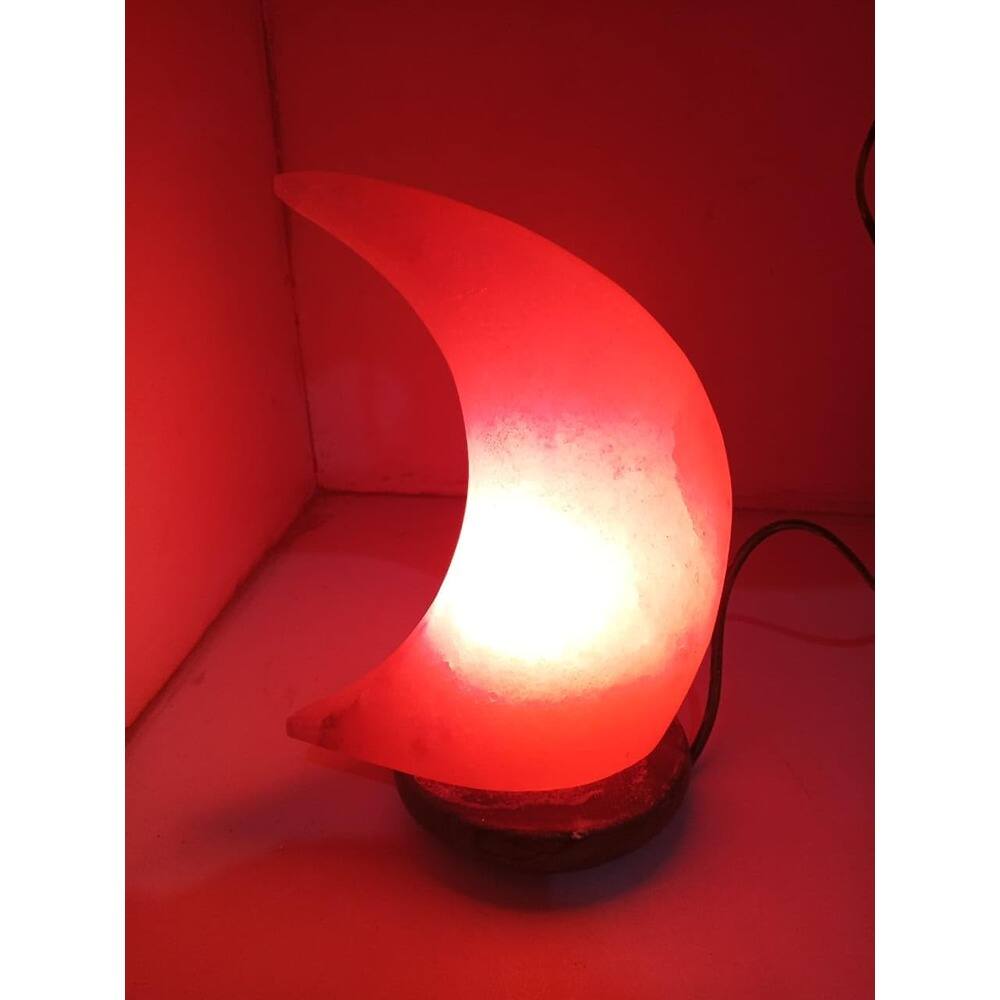 Left. MOSZAR LLC - HL Himalayan Pink Salt Moon Lamp, Wooden Base, Dimmer Switch, 15W Bulbs.