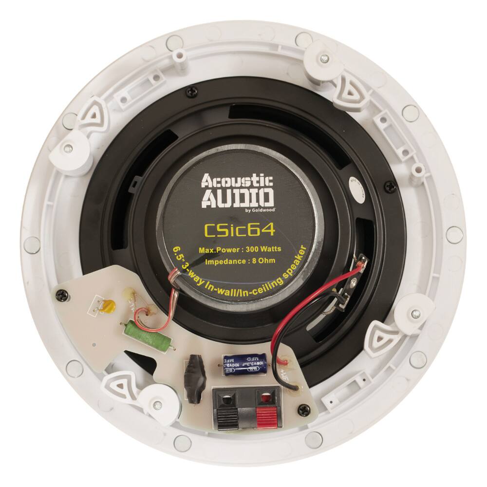 Acoustic AUDIO by Goldwood  
CSic64  
6.5" 3-way In-wall/In-ceiling speaker  
Max. Power: 300 Watts  
Impedance: 8 Ohm