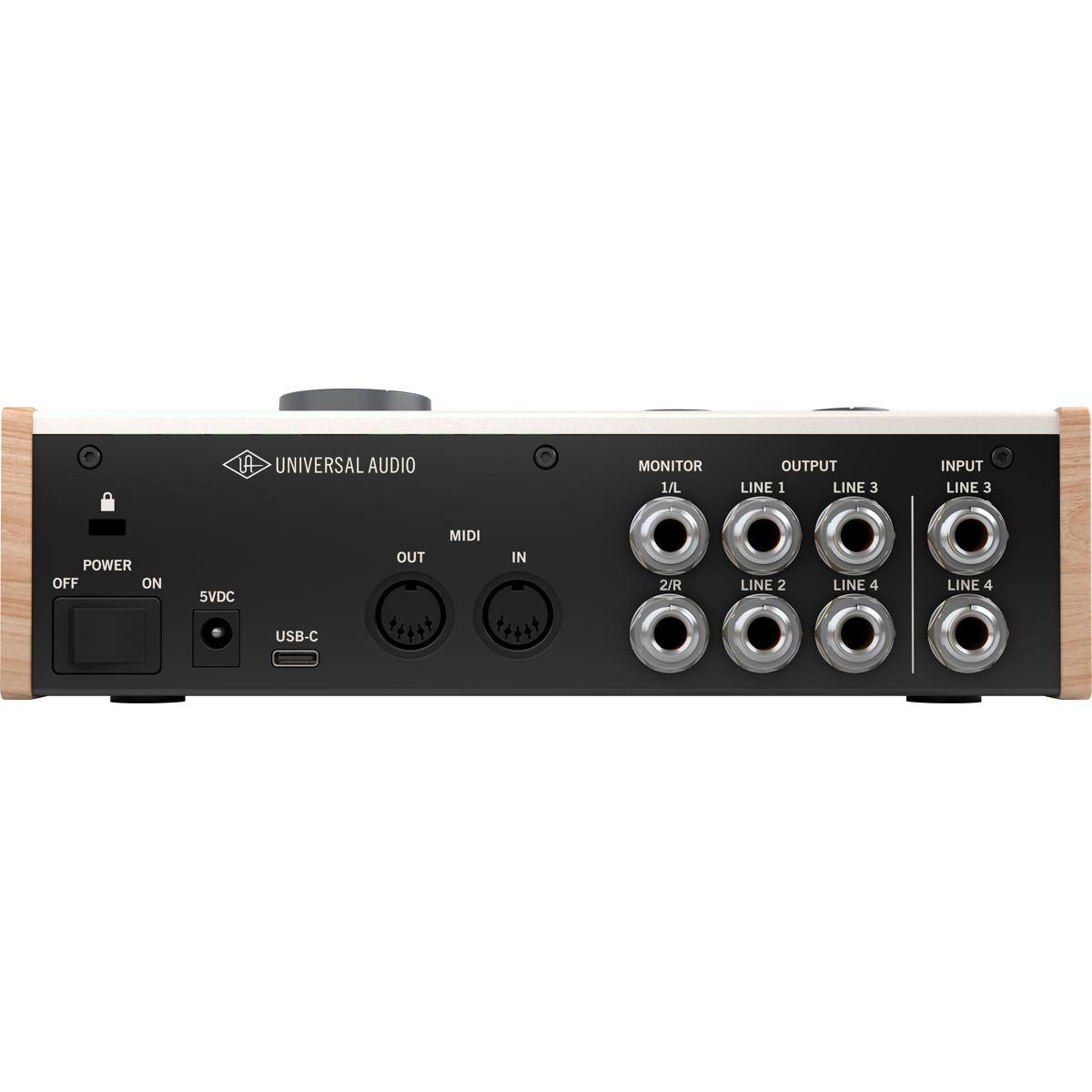 A UNIVERSAL AUDIO MONITOR  
1/L OUTPUT LINE 1  
LINE 3 INPUT LINE 3  
POWER OFF ON  
5VDC OUT MIDI IN  
2/R LINE 2  
LINE 4 LINE 4  
USB-C
