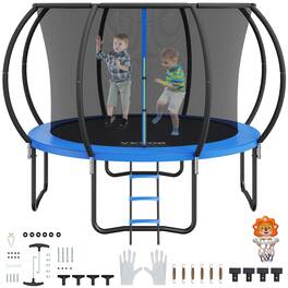 VEVOR - 10FT Trampoline, 330 lbs Trampoline with Enclosure Net, Ladder, and Curved Pole, Heavy Duty Trampoline with Jumping Mat - Blue