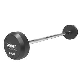 Power Systems - Pro Style Rubber Fixed Straight Barbell - 60lbs Weighted Workout Bar w/Ergonomic Handle - Black/Gray