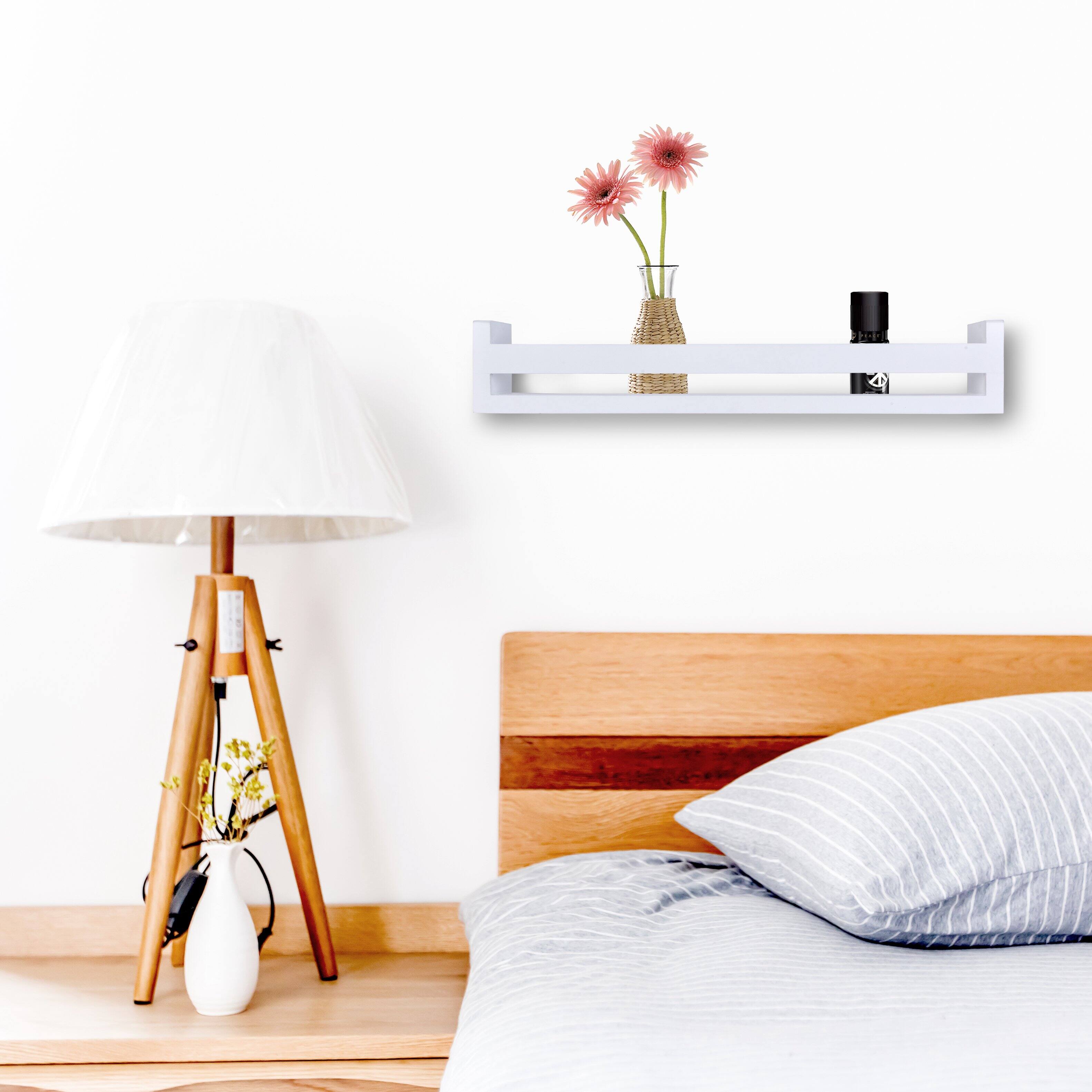 Angle. Danya B - Single Tier 18" Wall Organizer Rack Shelf– White - White.