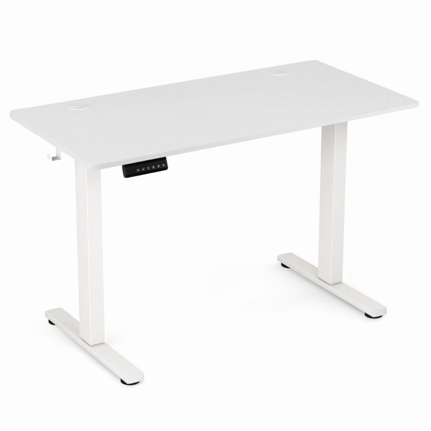 Alt View 1. Kadyn - Electric Standing Desk with 3 Memory Height Settings and 2 Hanging Hooks & Cable Management-White, Home Office Desks - White.