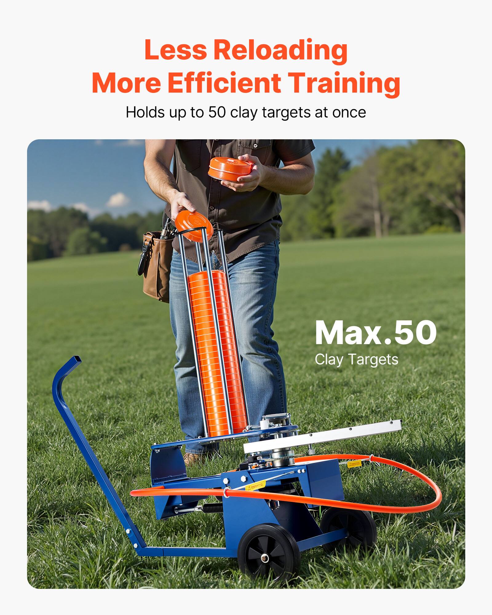 Less Reloading  
More Efficient Training  
Holds up to 50 clay targets at once  

Max.50  
Clay Targets