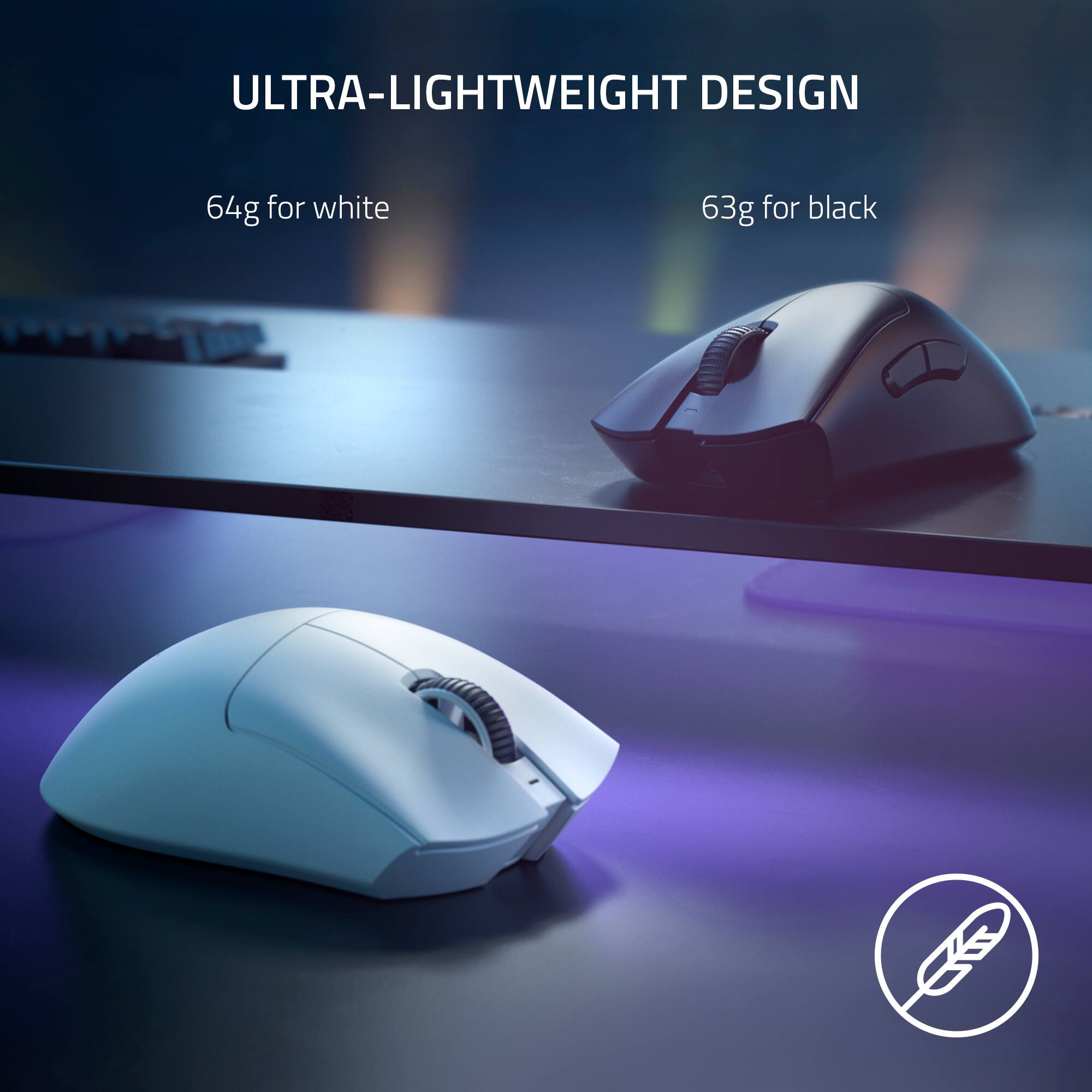 Ultra-Lightweight Design: 64g for white, 63g for black.