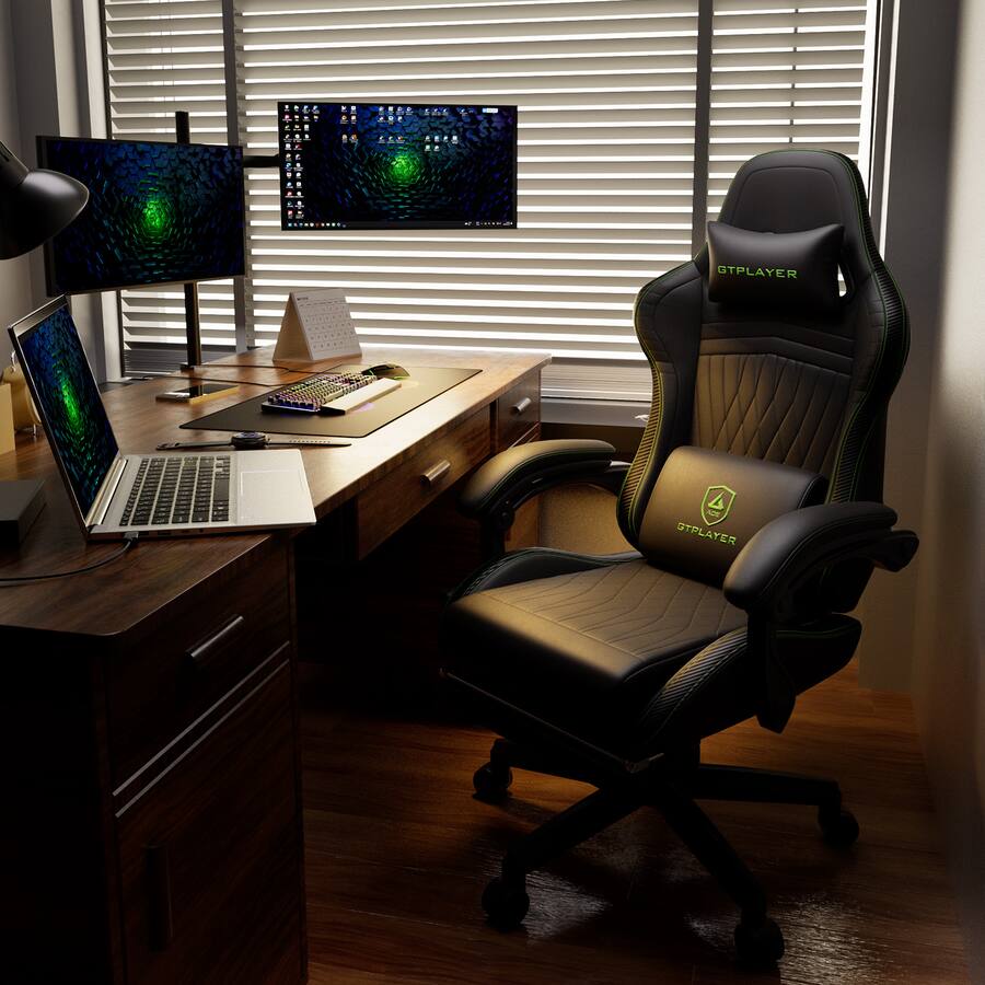 GTPlayer PC Gaming Chair with Speakers Video Computer Chair Green BBY ...