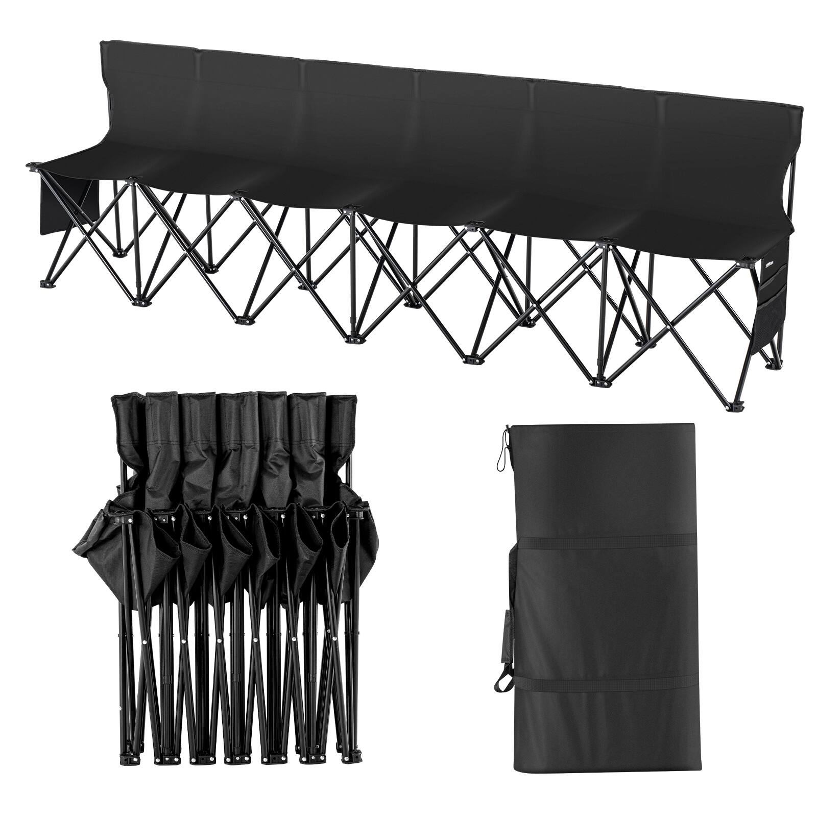 Alt View 4. VEVOR - Portable Folding Bench, 6 Seat Foldable Soccer Bench with Side Pockets and Carrying Bag - Black.