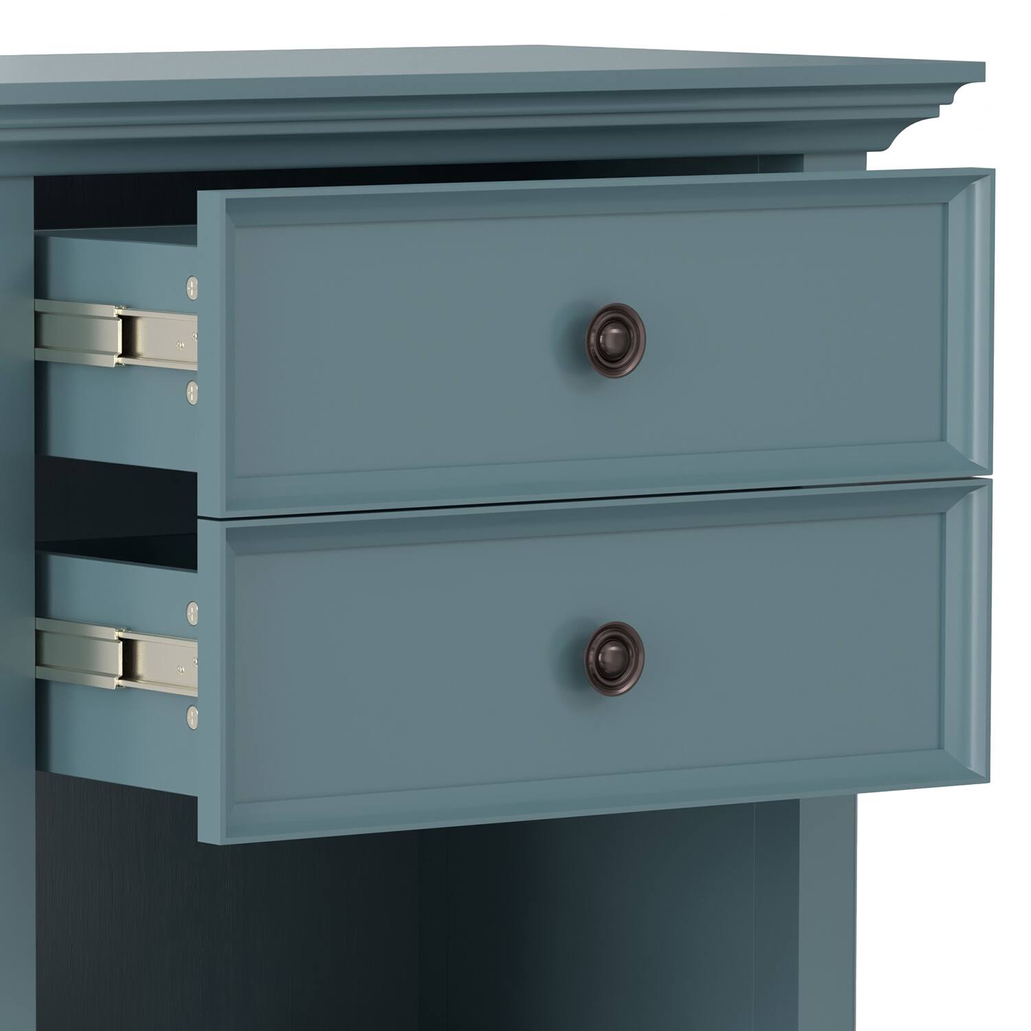 Left. Simpli Home - Amherst 24 inch Wide Solid Wood Transitional Bedside Table in French Blue - French Blue.
