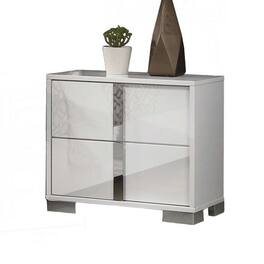 Manhattan Lane - Suni Nightstand, Glossy White Wood with UV Finish, 2 Drawers, 24 Inch - White, Chrome