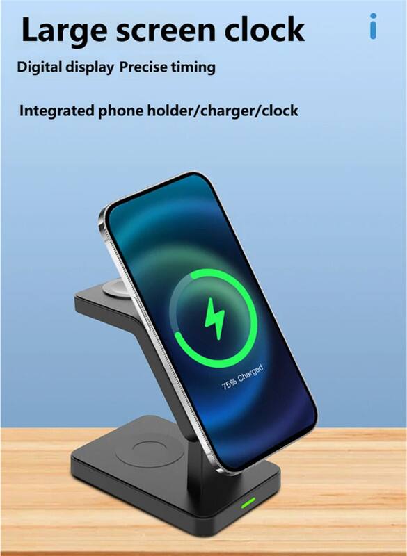 Large screen clock  
Digital display  
Precise timing  
Integrated phone holder/charger/clock  
75% Charged