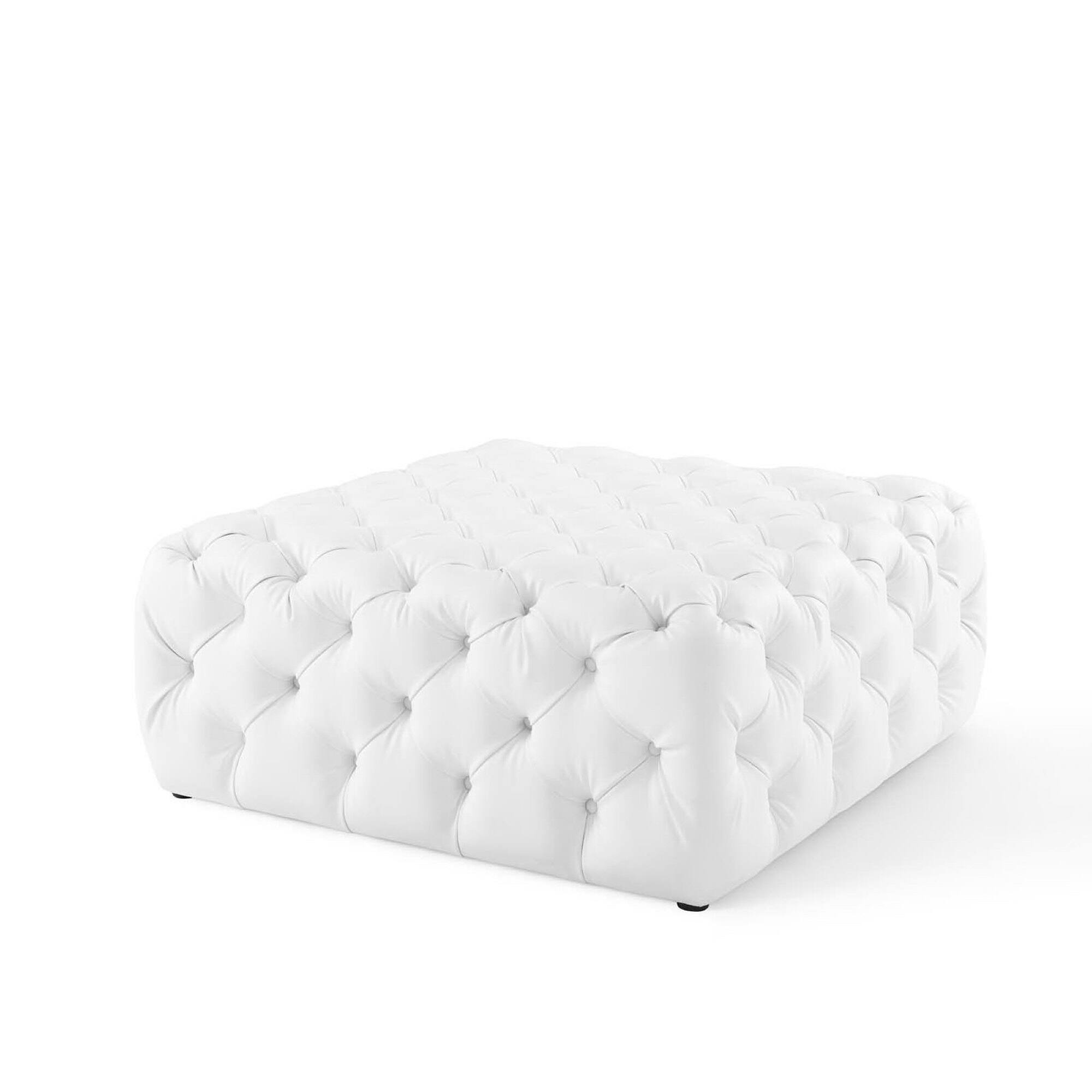 Back. Modway - Amour Tufted Button Large Square Faux Leather Ottoman by Modway - EEI-3773-WHI.