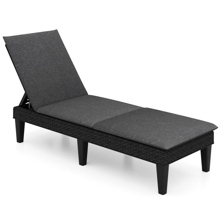 Front. SlickBlue - Outdoor Patio Lounge Chair with Adjustable Backrest and Seat Cushion - Grey.