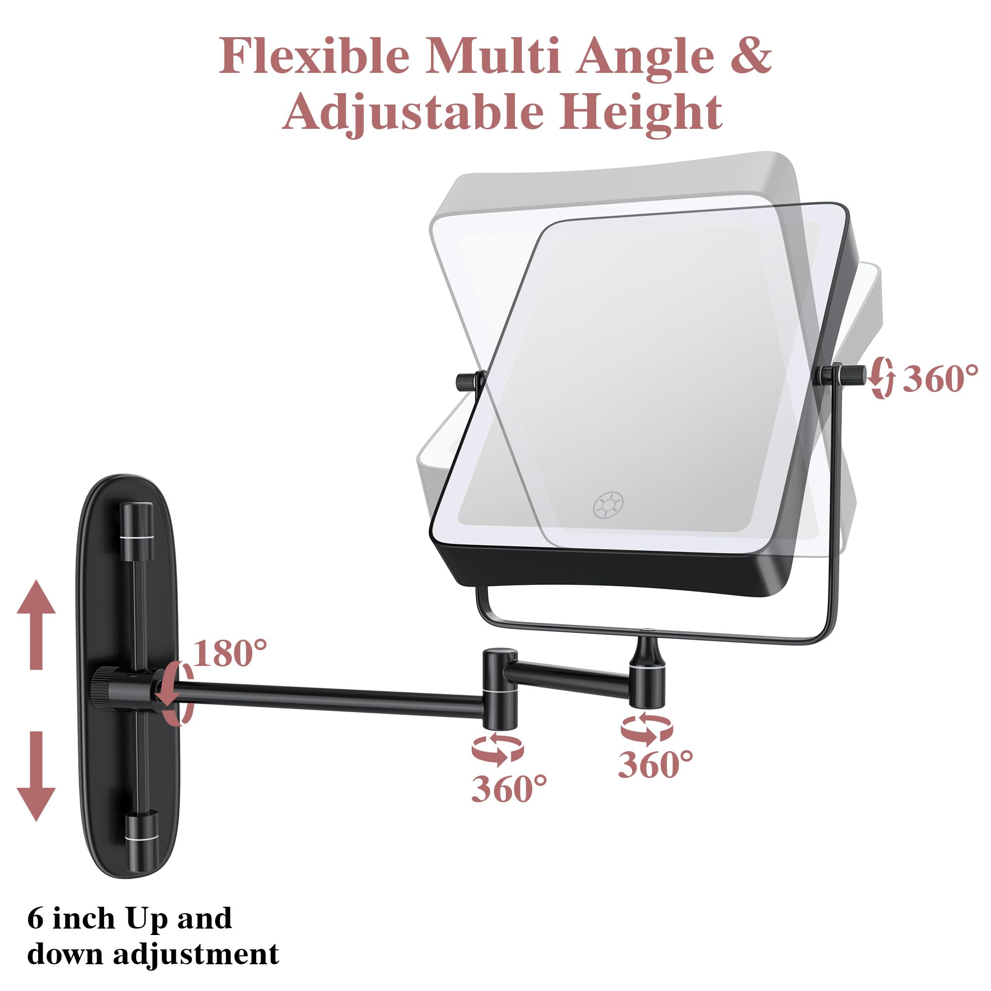 Flexible Multi Angle & Adjustable Height

6 inch Up and down adjustment

180°

360°

360°

360°