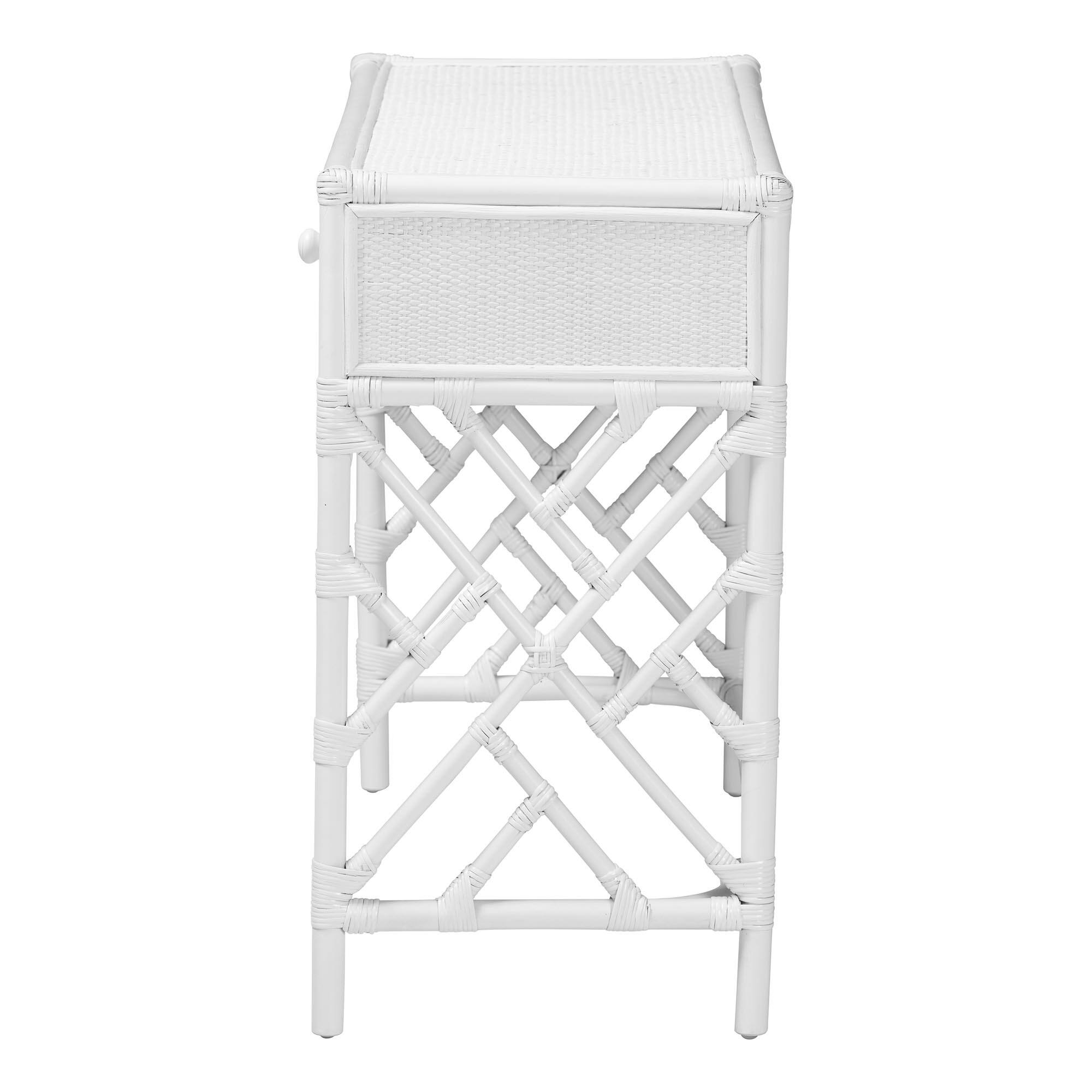 Back. bali & pari - Lindie Natural Rattan Writing Desk with Two Drawers - White.