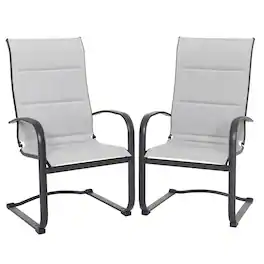 Nuu Garden - Textilene Patio Dining Chair Set of 2, Powder-coated Iron Frame - Black and Gray