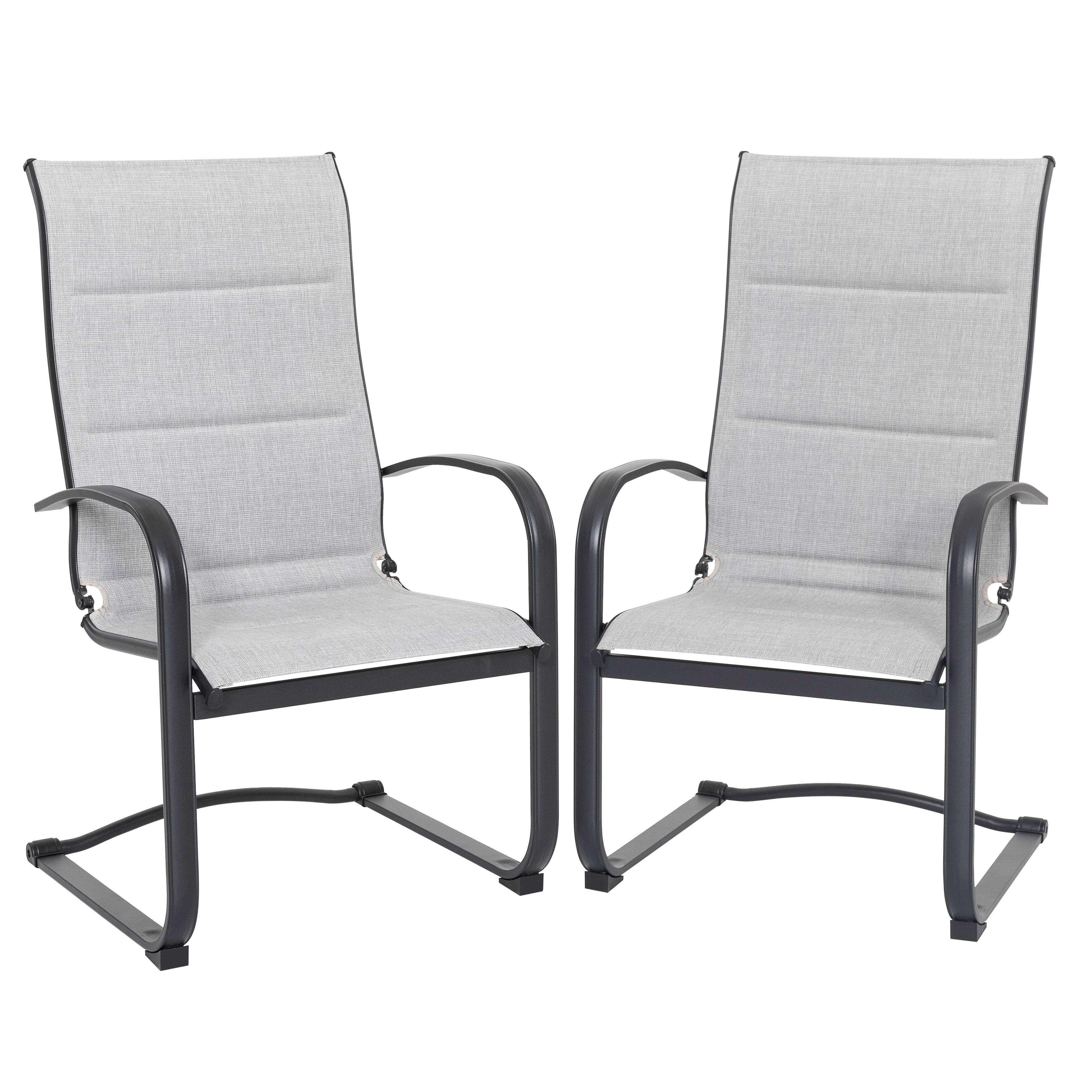 Front. Nuu Garden - Textilene Patio Dining Chair Set of 2, Powder-coated Iron Frame - Black and Gray.