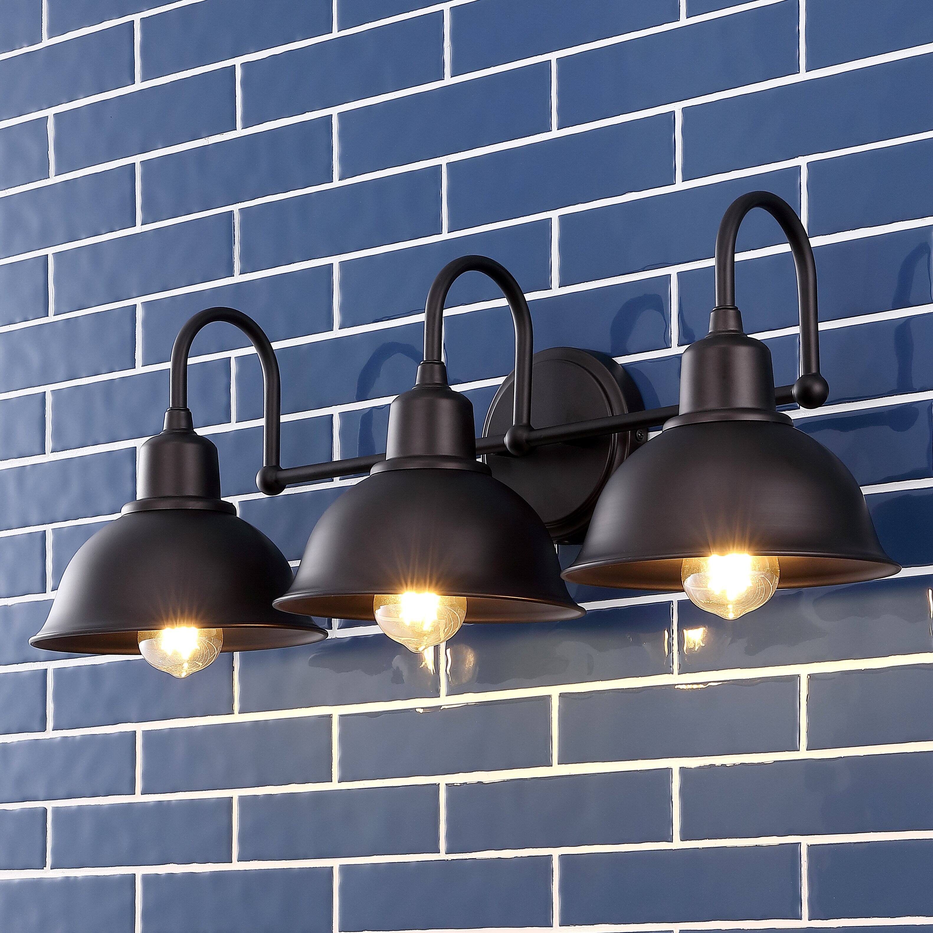 Alt View 1. Jonathan Y - Frisco 26.5" 3-Light Farmhouse Industrial Iron Shade Vanity, Oil Rubbed Bronze - Oil Rubbed Bronze.