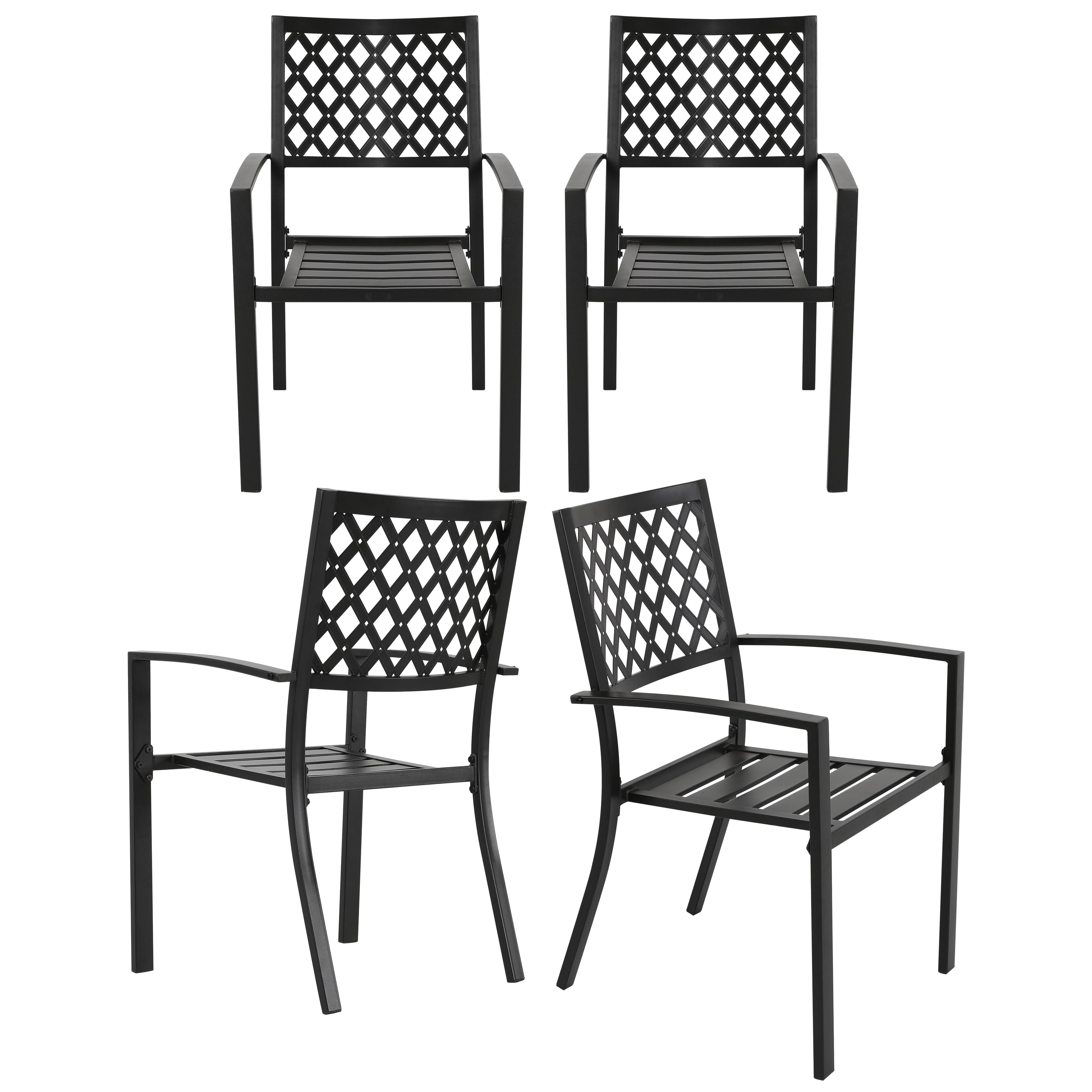 Nuu Garden - Outdoor 4-Piece Patio Chair Set, Powder-coated Finish and Iron Frame - Black with Gold Speckles