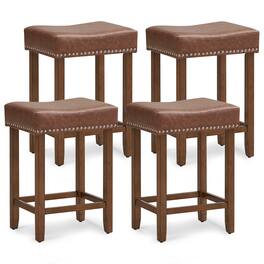 Gymax - Bar Stool Set of 4 24-Inch Counter Height Saddle Stools w/ PU Leather Upholstery - Brown