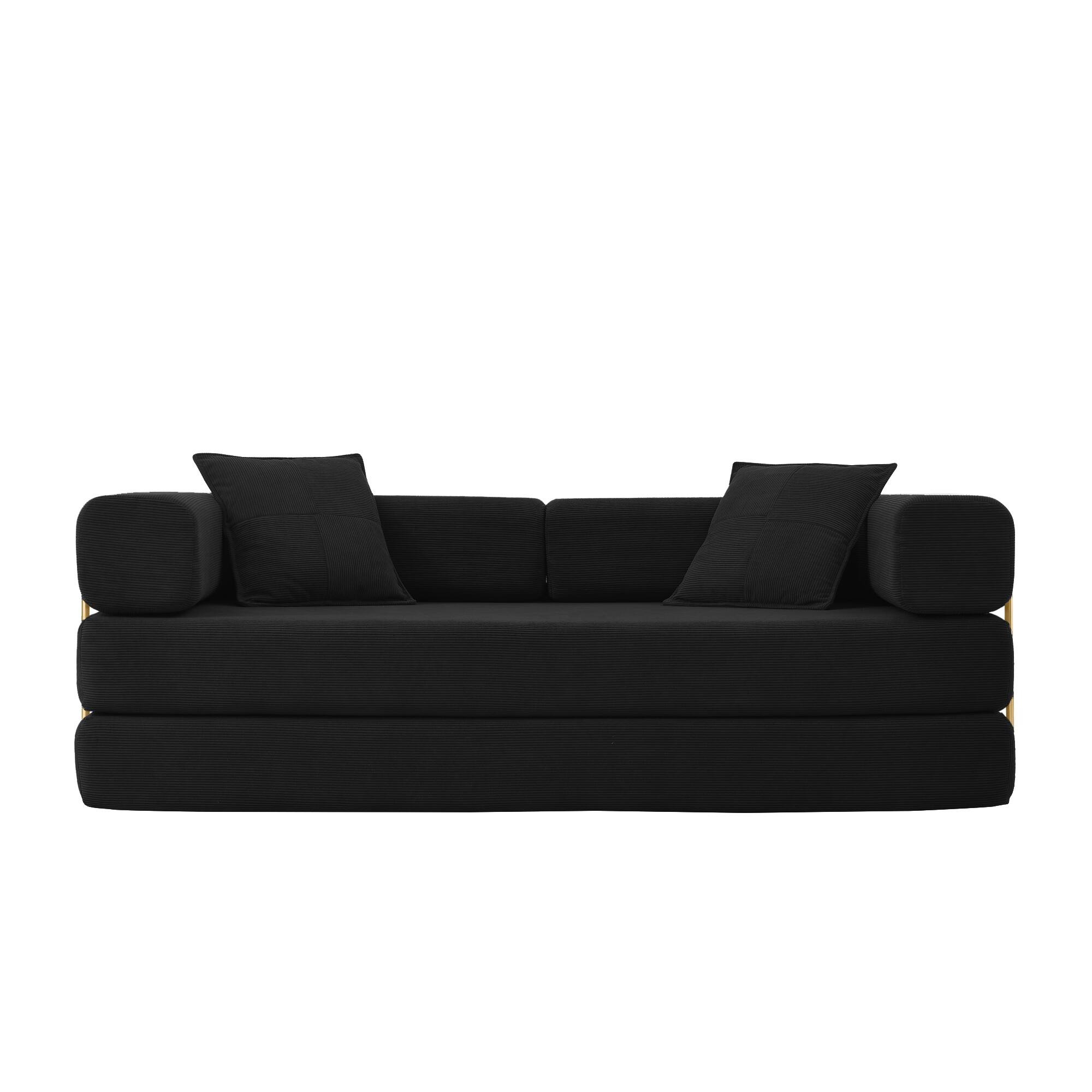 Alt View 1. Trinkets Crazed - 4-In-1 Free Combination Loveseat Convertible Sleeper Sofa Bed Floding Futon Couch Corduroy Modular Sofa Couch - Black.
