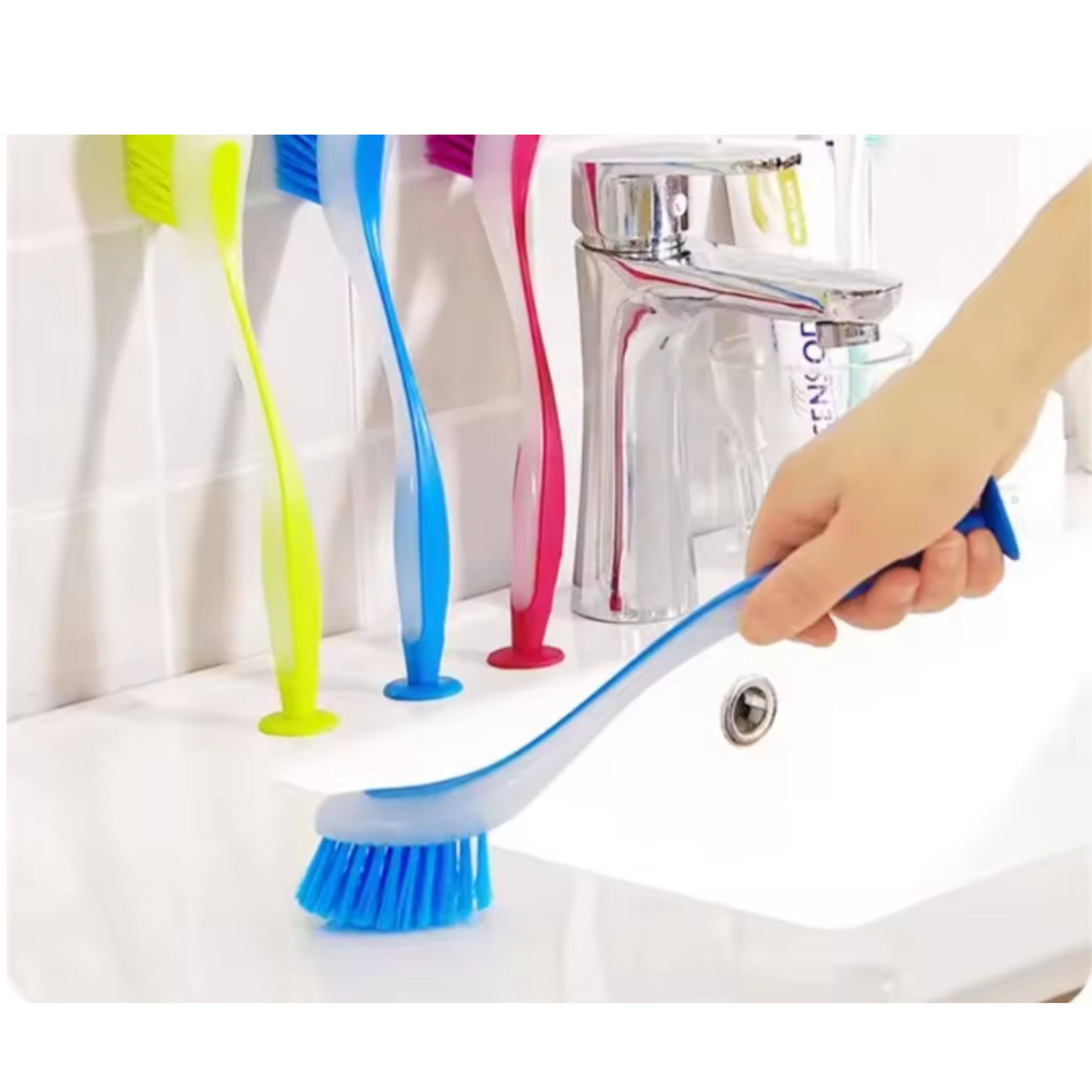Left. Kitcheniva - Durable Dishwashing Brush with Suction Cups– Heavy-Duty Kitchen Scrubber for Pots, Pans, & Sink.