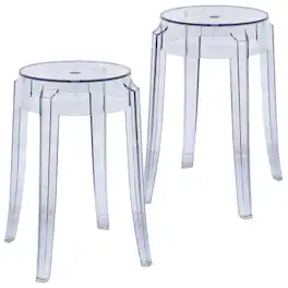 LeisureMod - Averill Modern Plastic Dining Stool, Durable Counter Height Stool for Kitchen and Dining Room Set of 2 - Clear