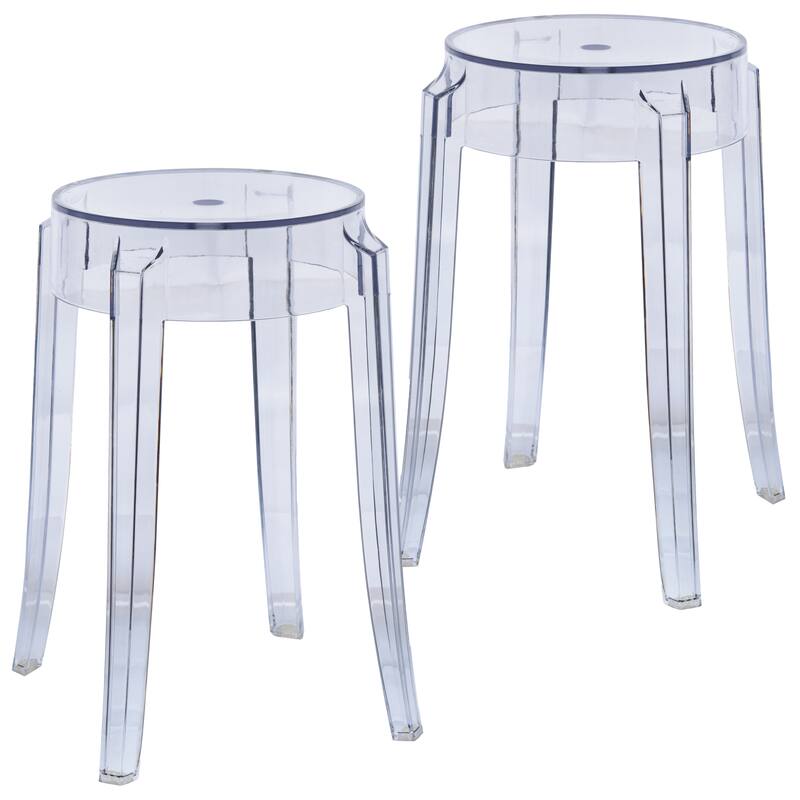 Front. LeisureMod - Averill Modern Plastic Clear Dining Stool, Durable Counter Height Stool for Kitchen and Dining Room Set of 2 - Clear.