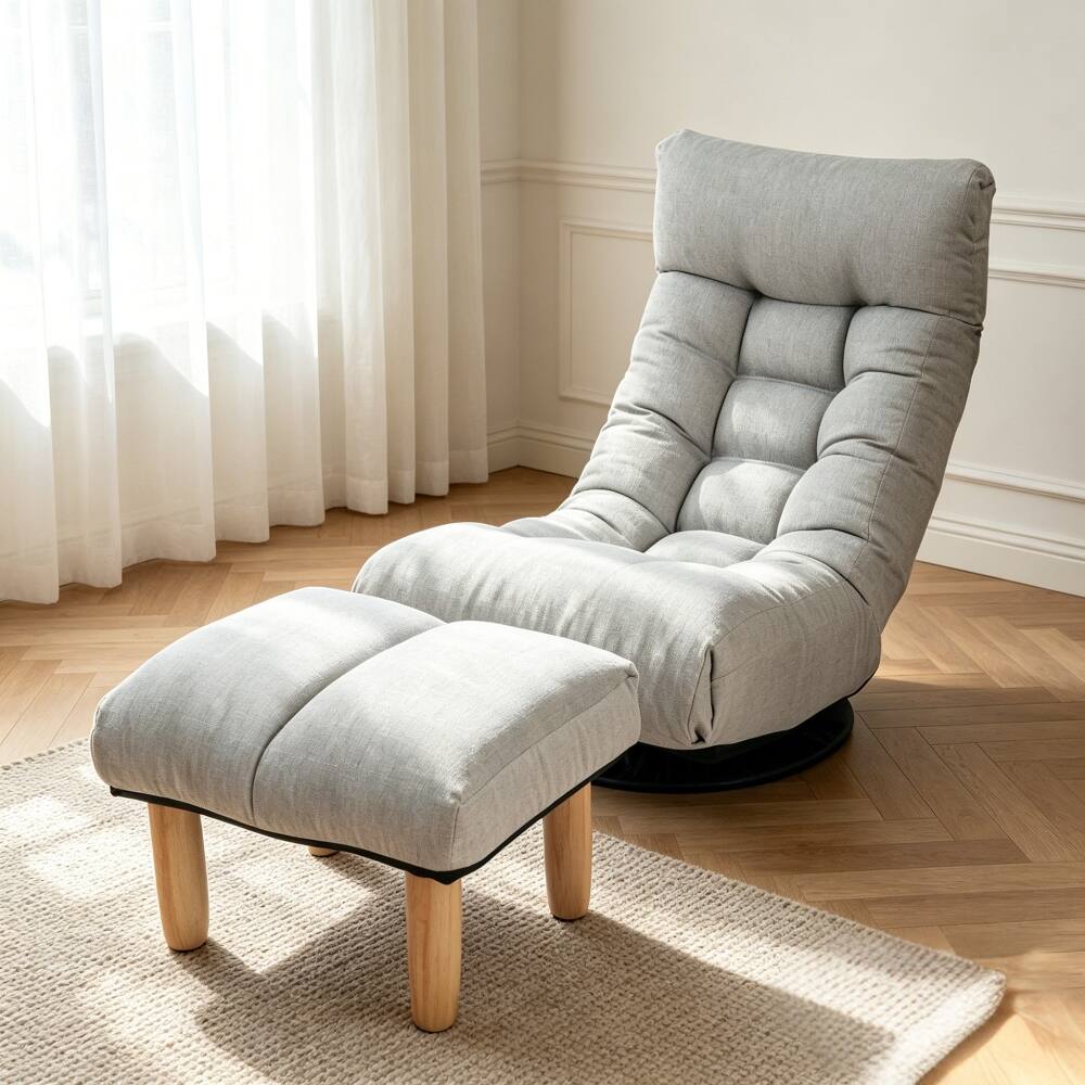 Front. Loheer - Loheer Adjustable Floor Chair Japanese Lazy Sofa Reclining Chair with Footrest Grey - Grey.