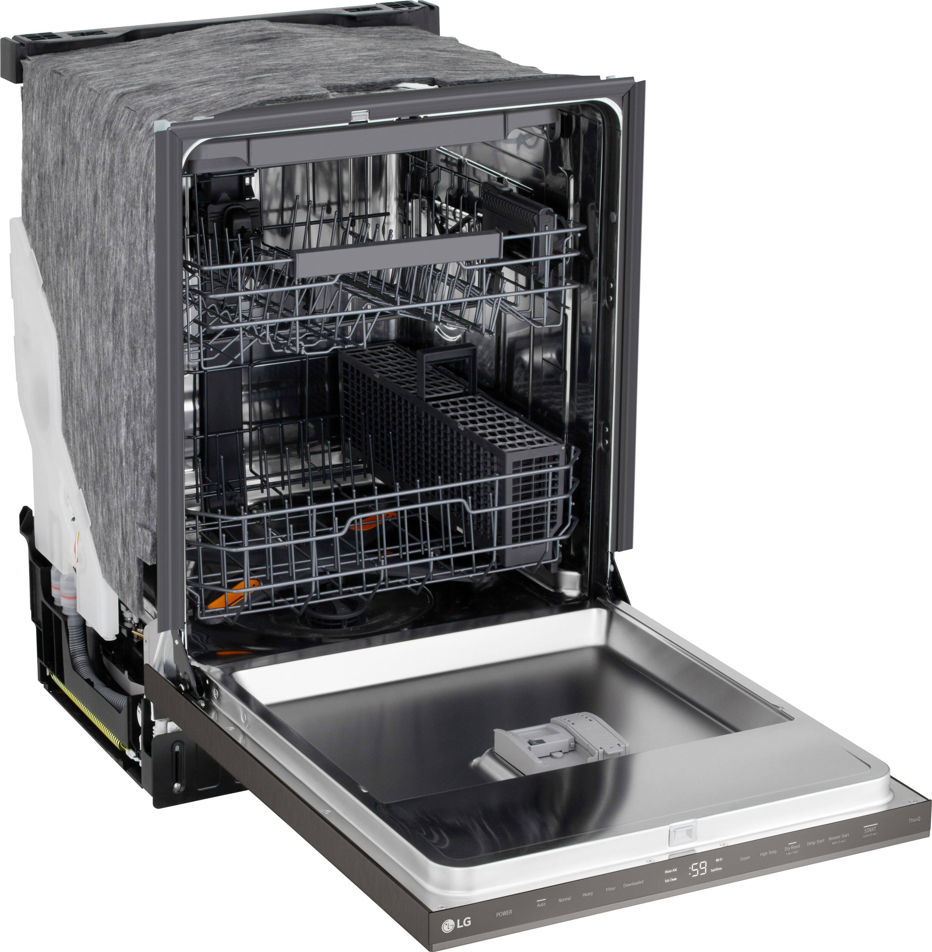 Angle. LG - FlushFit 24" Top Control Smart Built-In Stainless Steel Tub Dishwasher with 3rd Rack, 1-Hour Wash & Dry Cycle and 46dBA - Black Stainless Steel.