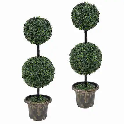 Front. Costway - Costway 2 PCS 3 FT Artificial Boxwood Topiary Tree, Sun-Protective Double Ball Shrubs - Green, Black, Golden.