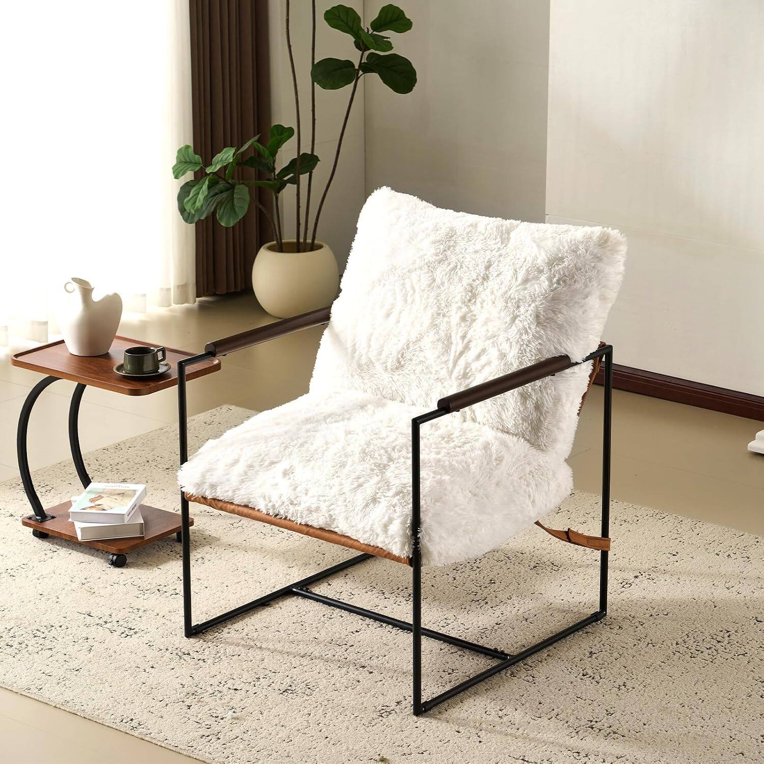 Front. Winado - 1PC 28" Reading Armchair with Removable Seat Cushion Tan Microfiber Seat Base Metal Frame Plush Upholstery Accent Chair - White.