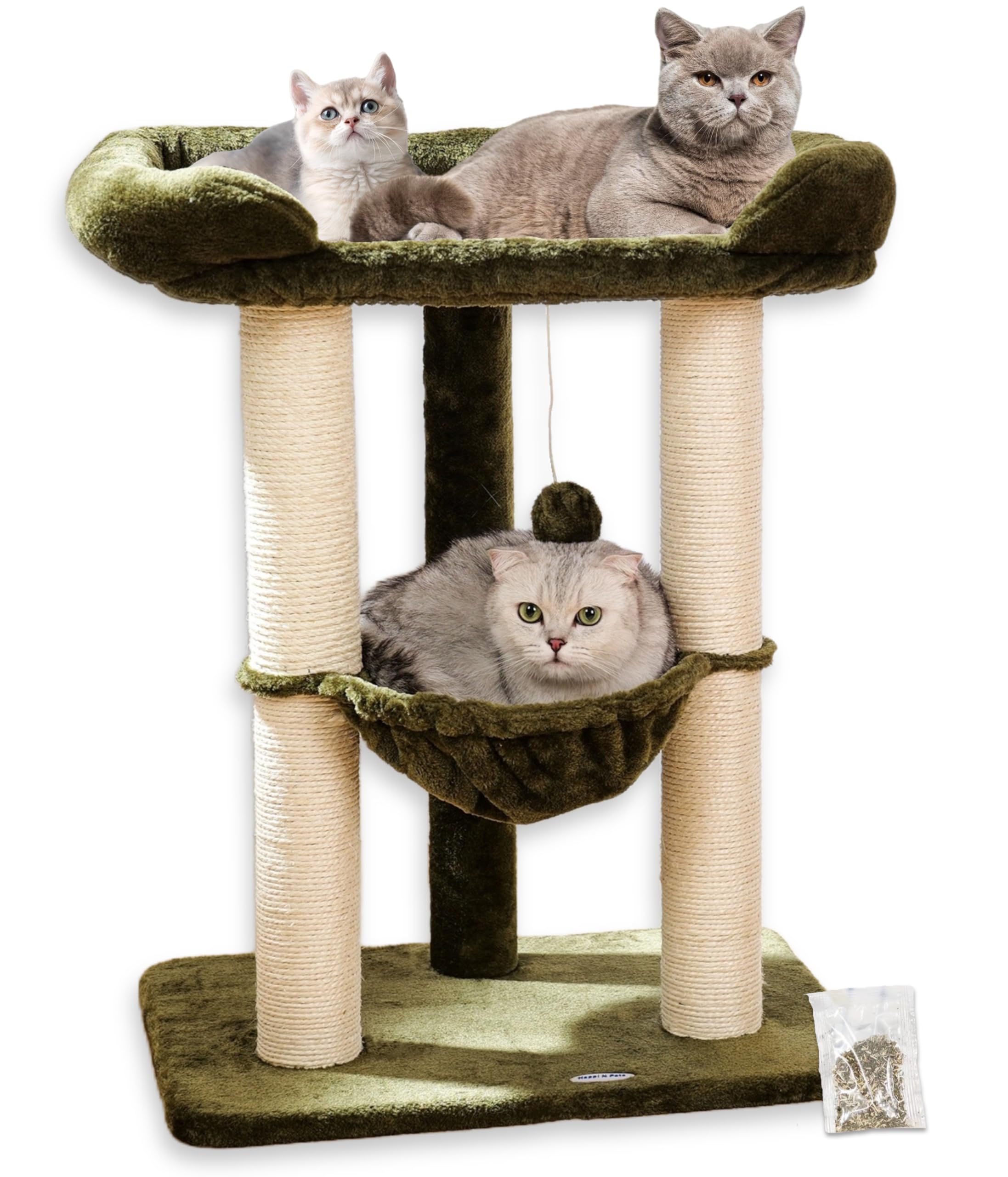 Hirose Alice - 28 Cat Tree Tower For Indoor Cats Scratch With Bed Maine Coon Big Sisal Scratcher Soft Perch & Hammock Stab - Olive Green