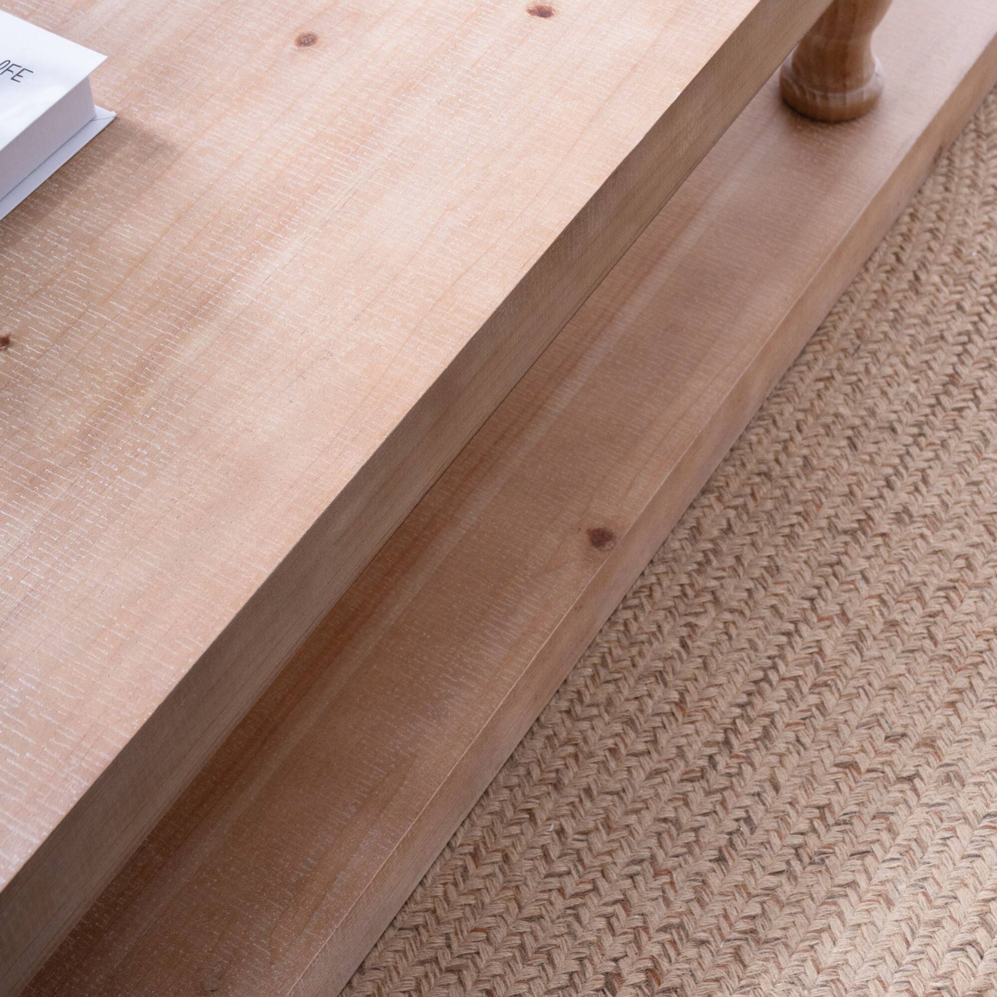 Alt View 5. GOODSILO - Modern Farmhouse Coffee Table with Open Shelf Rustic Solid Wood Design Elegant Turned Legs Spacious Surface - Light Natural.