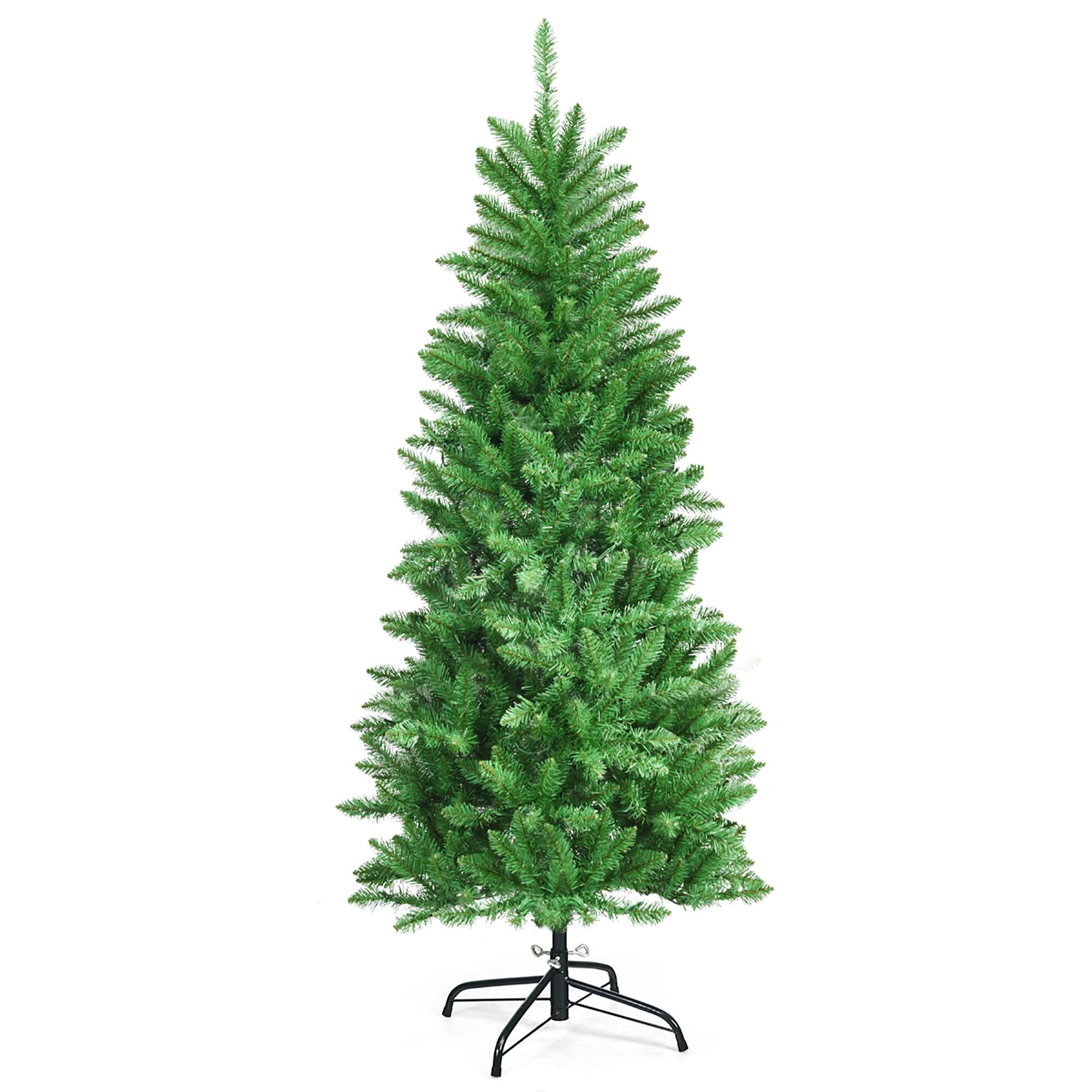 Costway 5Ft Prelit Artificial Pencil Christmas Tree Hinged Fir PVC
