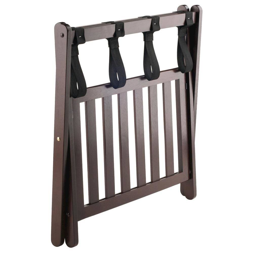 Back. FurniFact - Solid Wood Luggage Rack for Guest Room with Lower Shelf in Cappuccino Finish - Cappuccino.