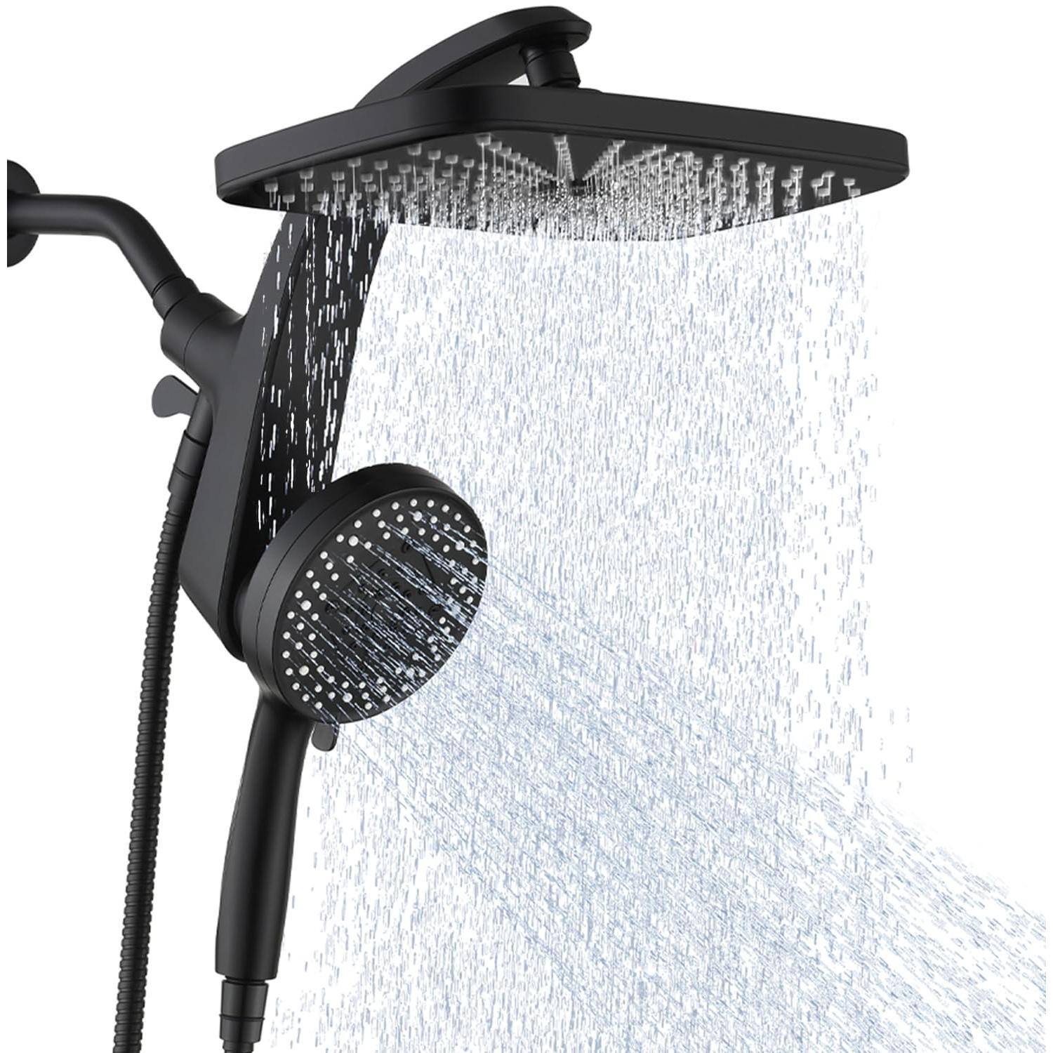 Front. Paradigms Interiors - High Rain Shower Head Upgrade Heads With Handheld Spray Combo Fixed Showerhead And 10 Sprays Head Detachabl... - Black-2.5GPM.