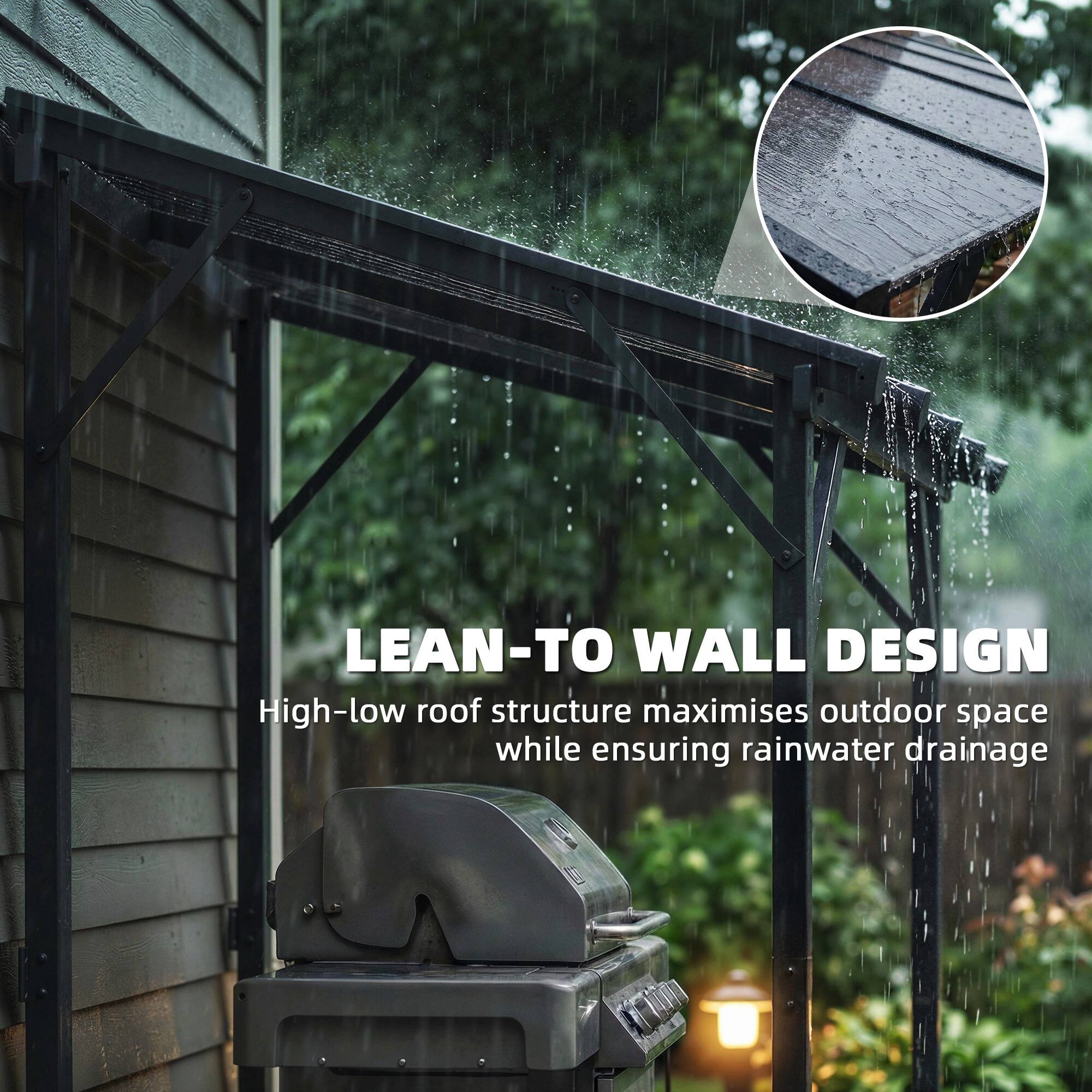 LEAN-TO WALL DESIGN  
High-low roof structure maximises outdoor space while ensuring rainwater drainage