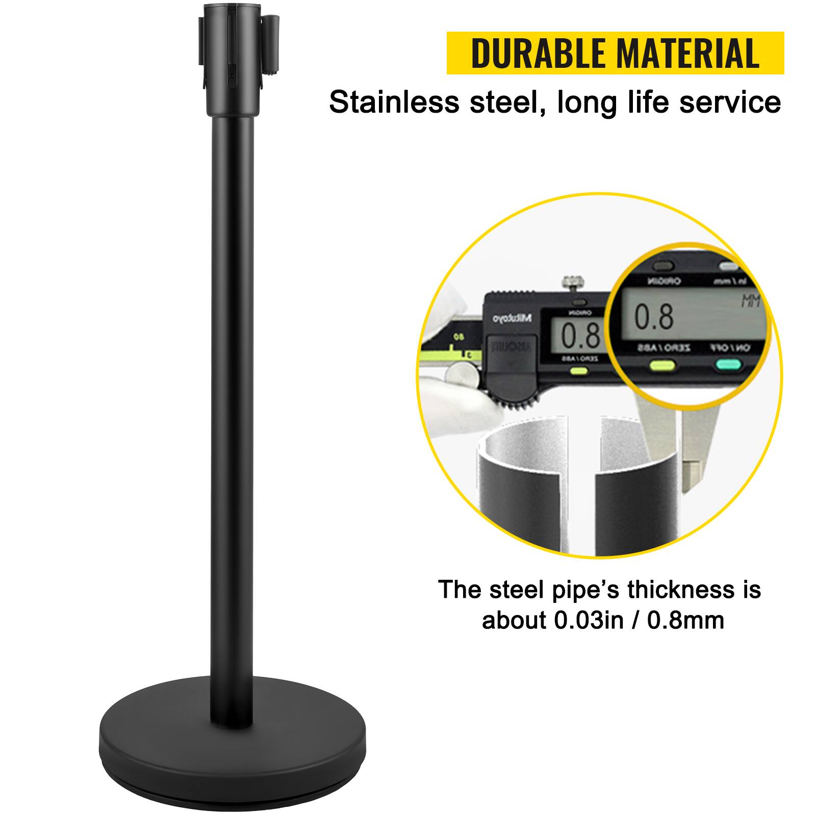 DURABLE MATERIAL Stainless steel, long life service

08 TE Miltutoyo USOLR MDO 0.8 BRALORES ORIGIN - N MM 0.8 RO/ABS ZERO ON/OFF

The steel pipe's thickness is about 0.03in / 0.8mm