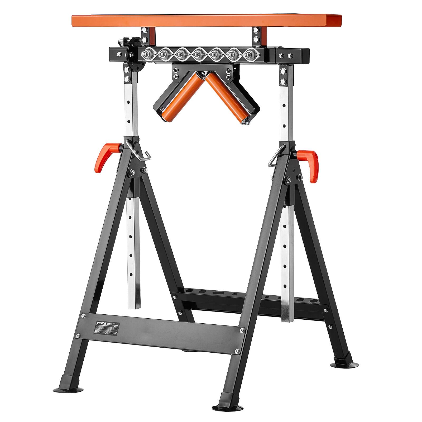 Alt View 5. VEVOR - 4-in-1 Roller Stand, 440 lb Load Capacity, 33-50 in Adjustable Height, Folding Heavy Duty with Rack - Black;Orange.