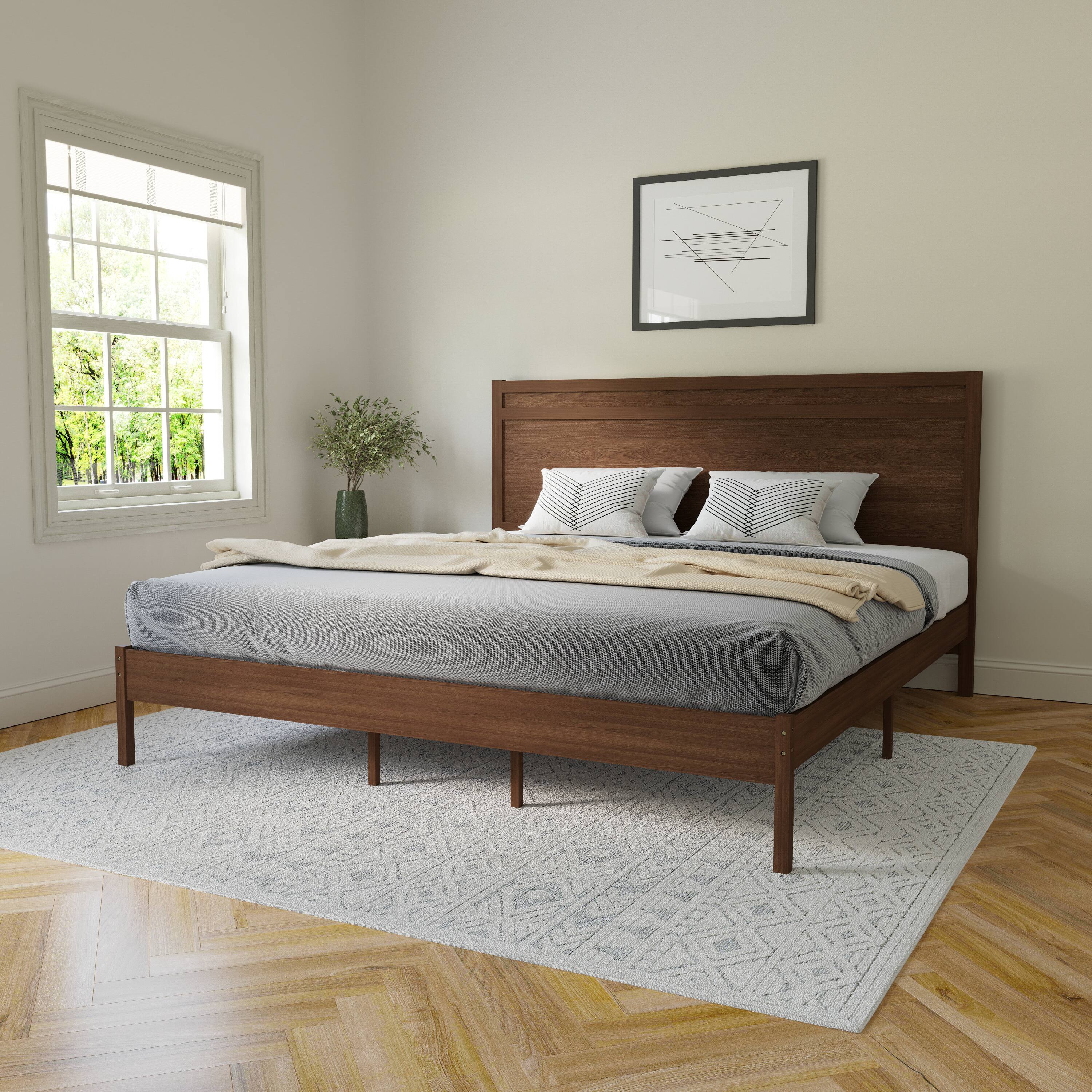 Alt View 1. Flash Furniture - Kingston King Size Solid Wood Platform Bed with Wooden Slats and Headboard, No Box Spring Needed, Brown - Brown.