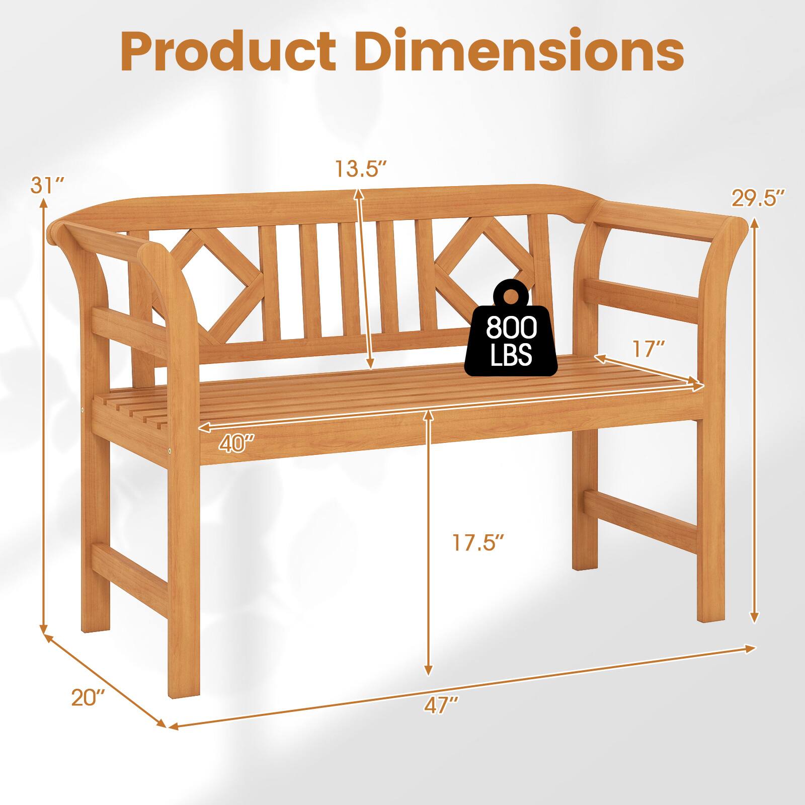Product Dimensions: 31" x 13.5" x 29.5" x 800 LBS x 17" x 40" x 17.5" x 20" x 47"