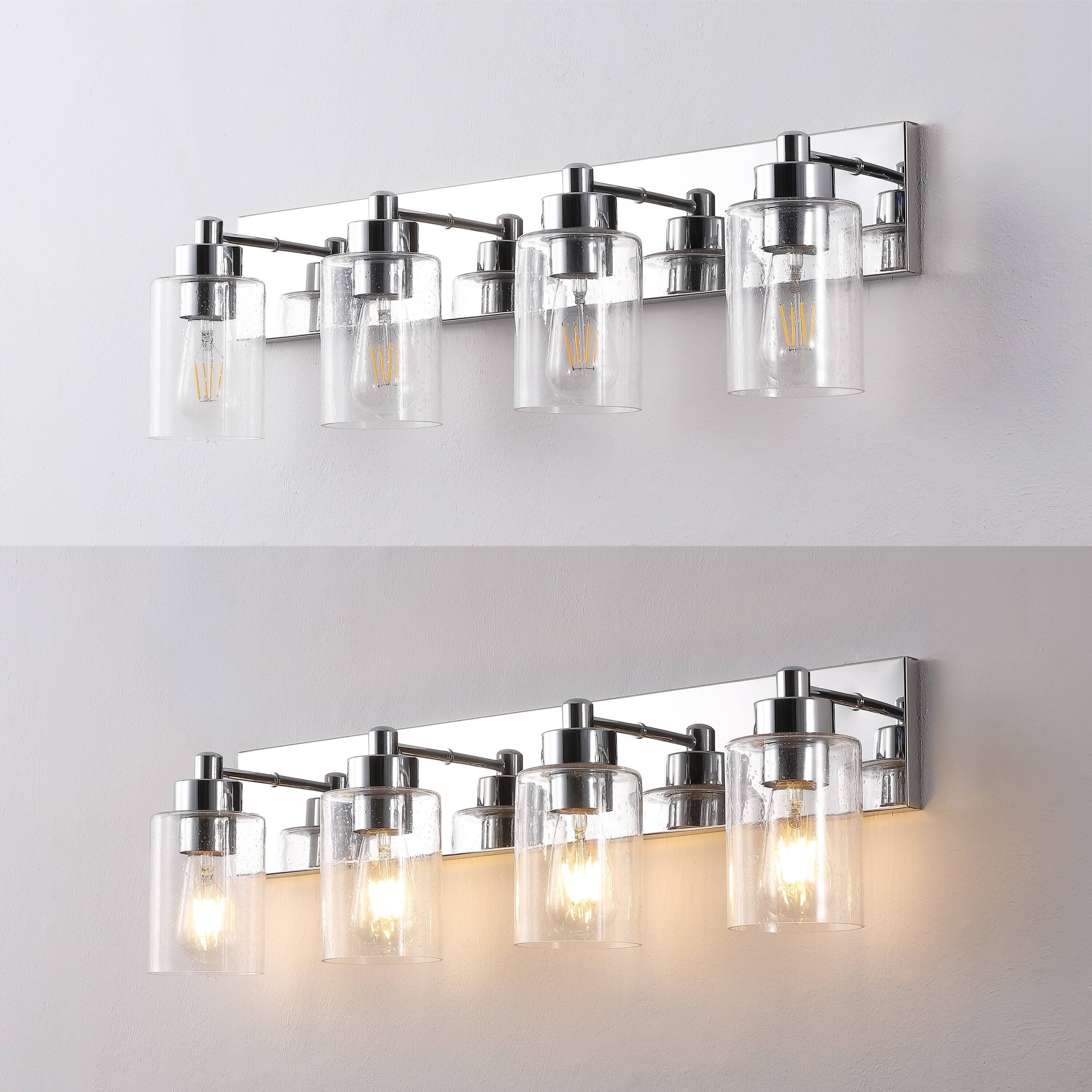 Alt View 4. Jonathan Y - Irving 27.75" 4-Light Seeded Glass/Iron Modern Contemporary LED Vanity Light, Chrome - Chrome/Clear.