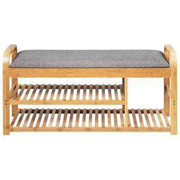 Kadyn - 3-Tier Bamboo Shoe Rack Bench with Cushion-Natural, Space-Saving Shoe Rack Organizer for Closet Entryway - Brown