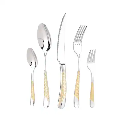 Front. Furno Fusion - Gold Plated Handle Silver Flatware Set - Silver Gold.