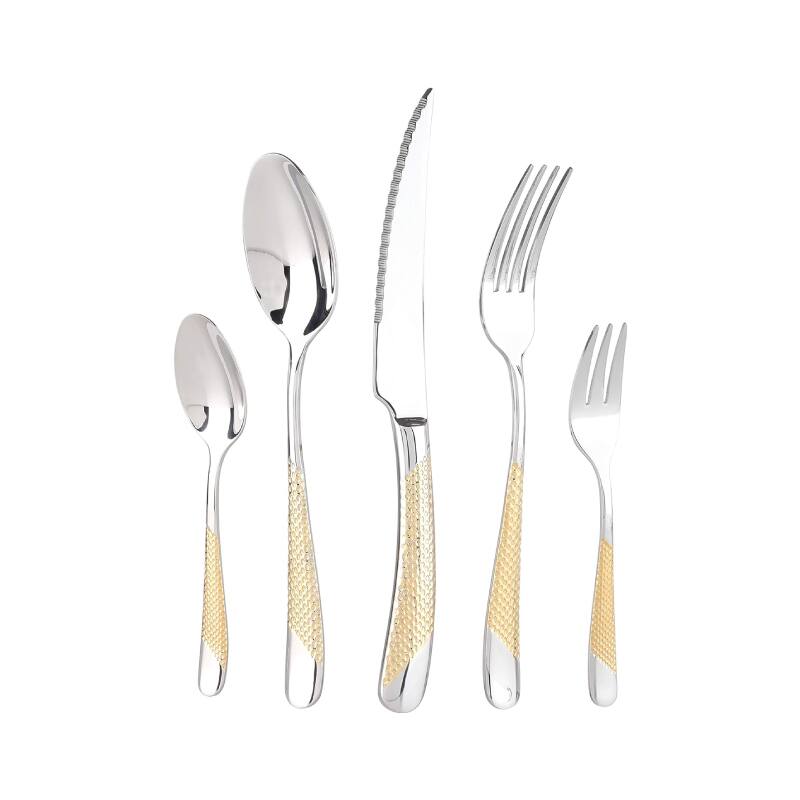Front. Furno Fusion - Gold Plated Handle Silver Flatware Set - Silver Gold.