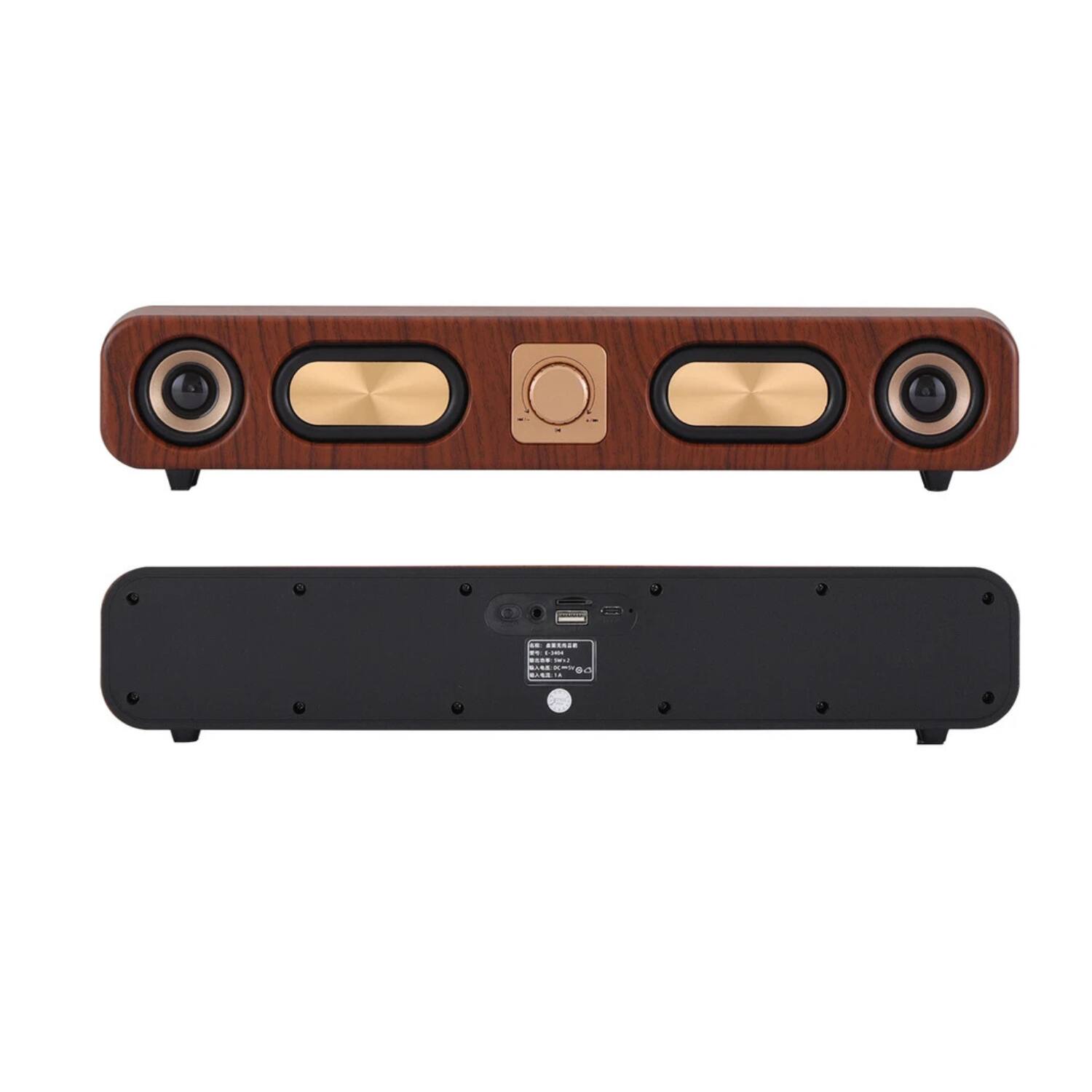 Angle. Stock Preferred - Vintage Wooden Bluetooth Sound Bar - Brown.