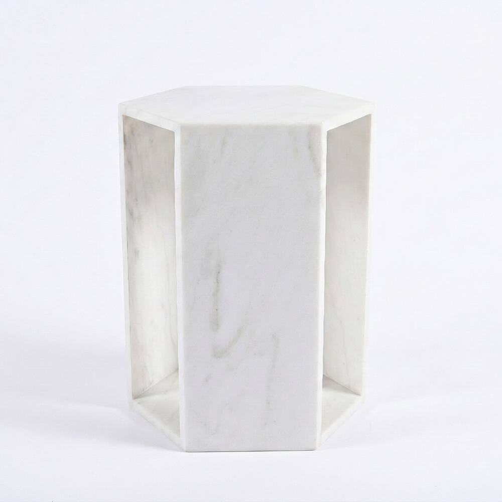Alt View 6. Loheer - Loheer White Marble Side Table Hexagon Accent Table Stone Pedestal Table Matte Minimalist Drink Table for Living Room - White.