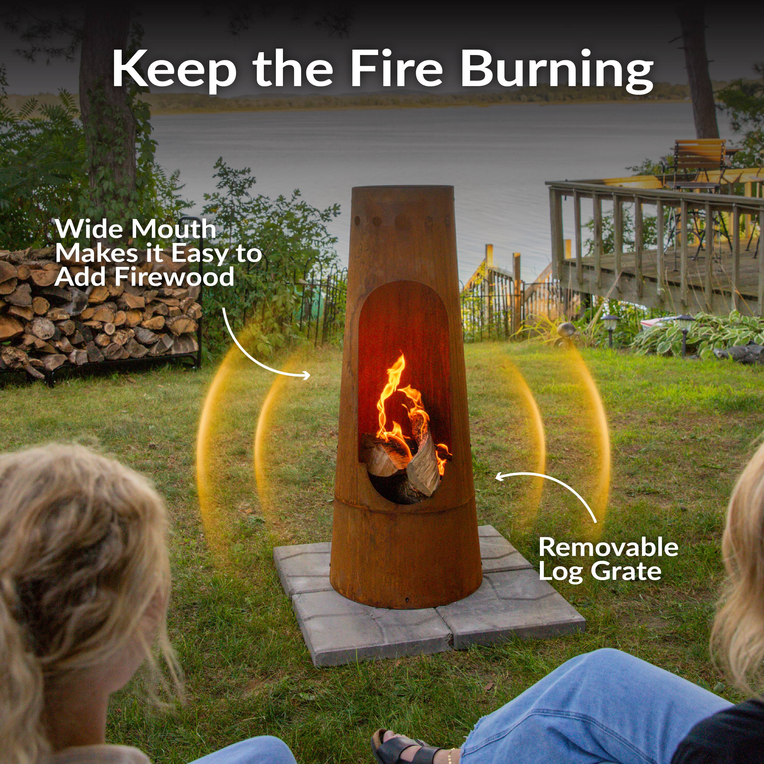 Keep the Fire Burning

Wide Mouth Makes it Easy to Add Firewood

Removable Log Grate
